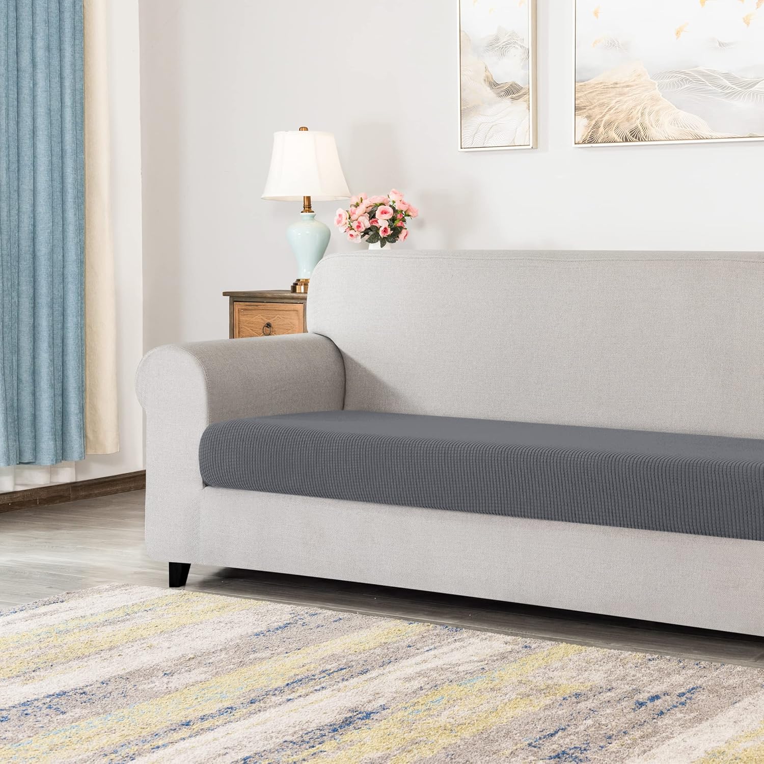 CHUN YI – Funda elástica de cojín para sofá de 3 plazas, funda de asiento de sofá con tela jacquard de elastano (grande, color gris claro)