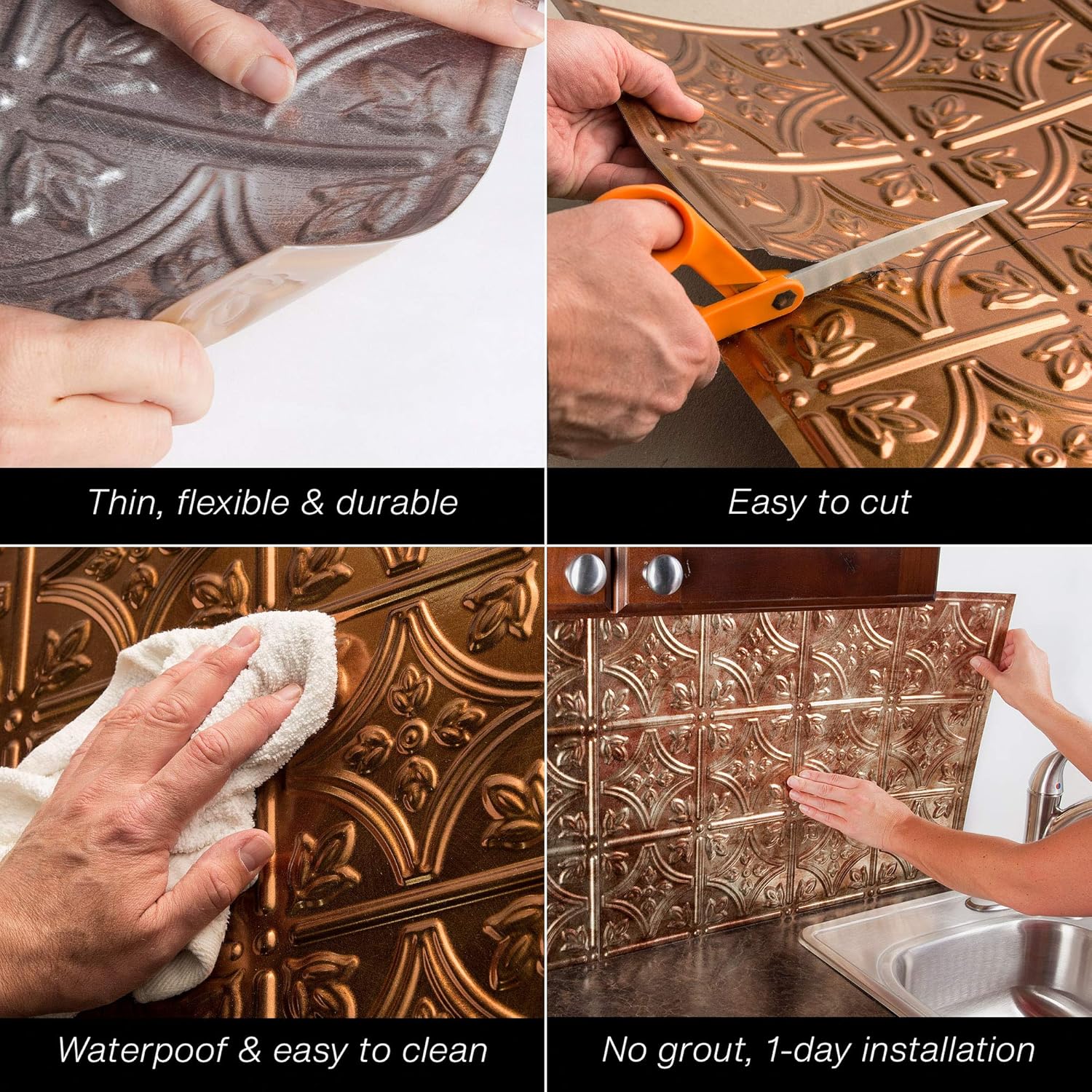 FASÄDE Estilo tradicional  patrón 1 protector de vinilo decorativo de 15 pies cuadrados en metal vintage