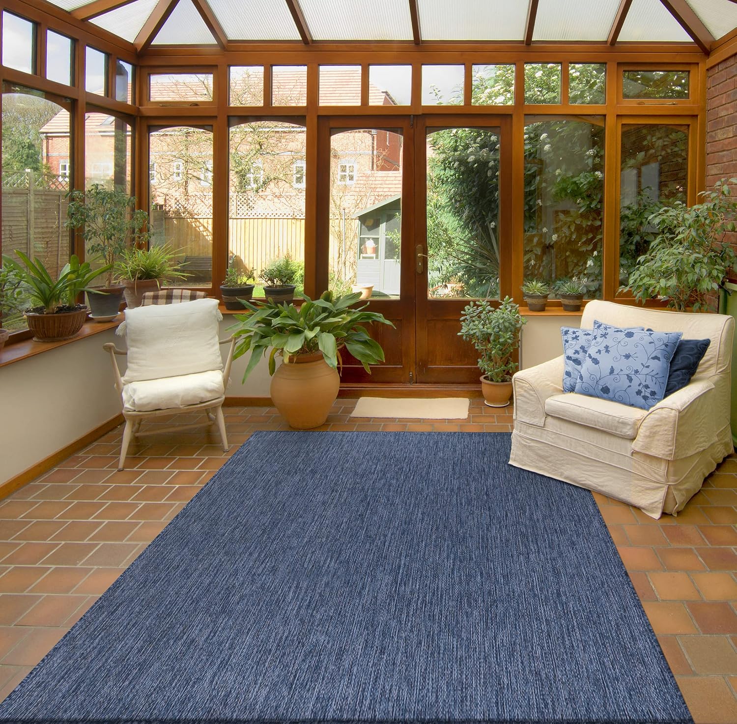 Lena Rug Alfombra lavable para interiores y exteriores, resistente a la intemperie, para porche, terraza, balcón, patio, 8 x 10 pies, color azul