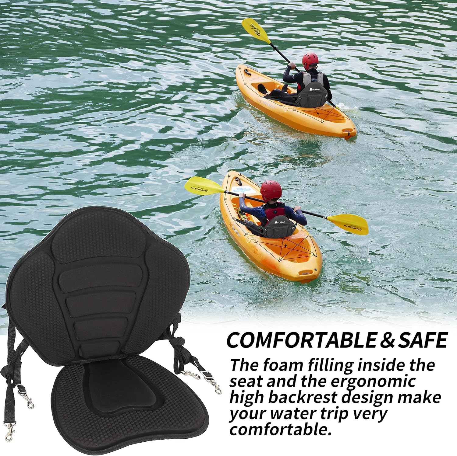 Asiento de kayak de lujo acolchado canoa SUP asiento ajustable para barco cómodo compuesto de secado rápido asiento de pesca respaldo para asiento