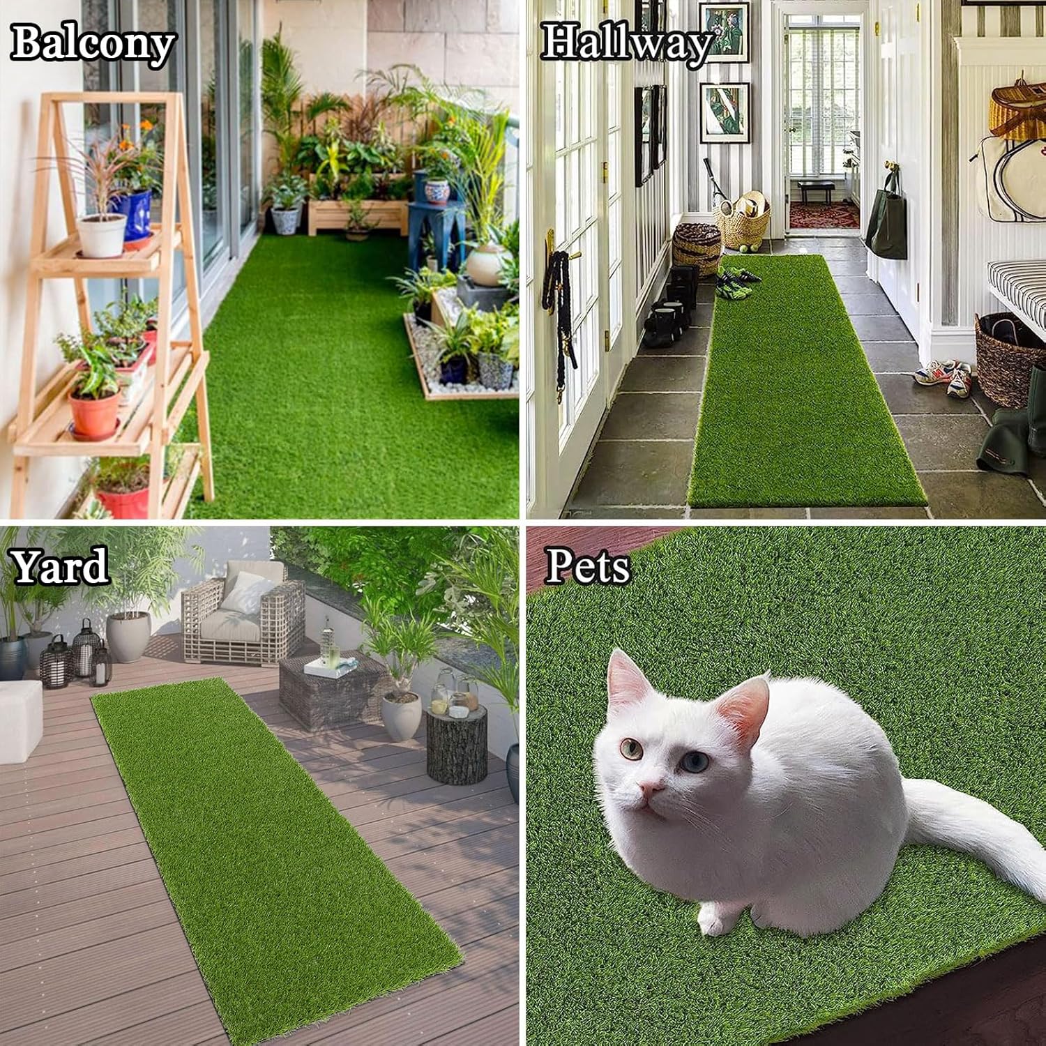 Ileading Alfombra de césped artificial realista para exteriores, 2 x 8 pies, césped artificial, suave, alfombra de césped sintético largo, alfombra