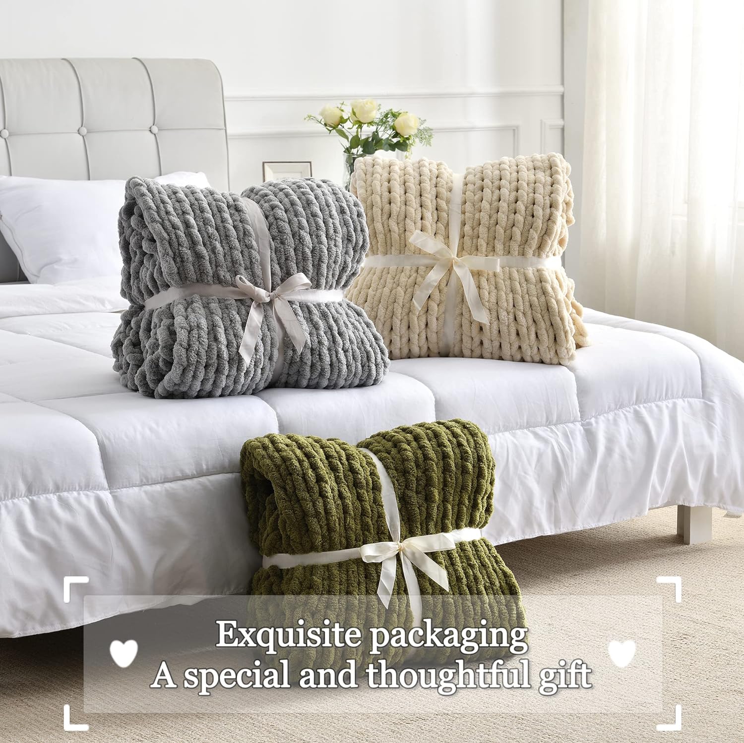 Tighter Version – Manta de punto grueso de felpilla de 50 x 60 pulgadas, hecha a mano, cálida y acogedora para sofá, cama, decoración del hogar,