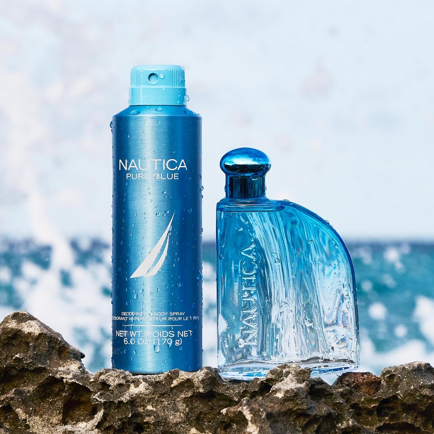 Nautica Pure Blue Spray corporal desodorizante, fragancia marina aromática Fougere, aroma refrescante, aroma moderno, 6.0 onzas