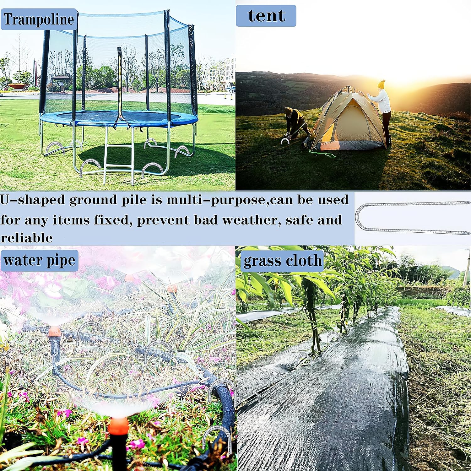 Guyuewey Estacas de barra de refuerzo para trampolín resistentes, grapas de paisaje para jardín, estacas de tienda, estacas de metal, anclajes de