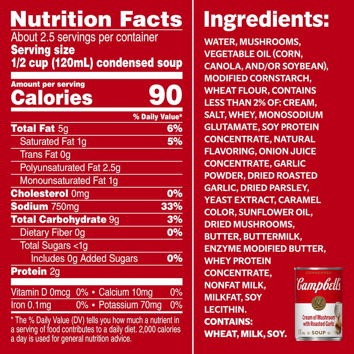 Campbell’s Crema condensada de sopa de champiñones con ajo asado, lata de 10.5 oz
