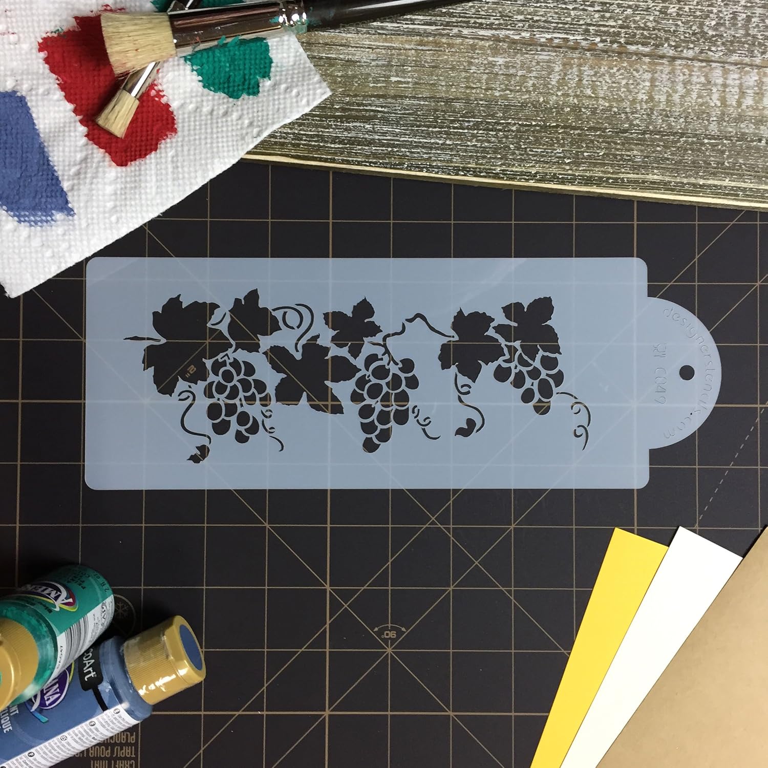 Designer Stencils C049 – Plantilla pequeña para tartas de vid color beigesemitransparente, 3 x 7.6 pulgadas