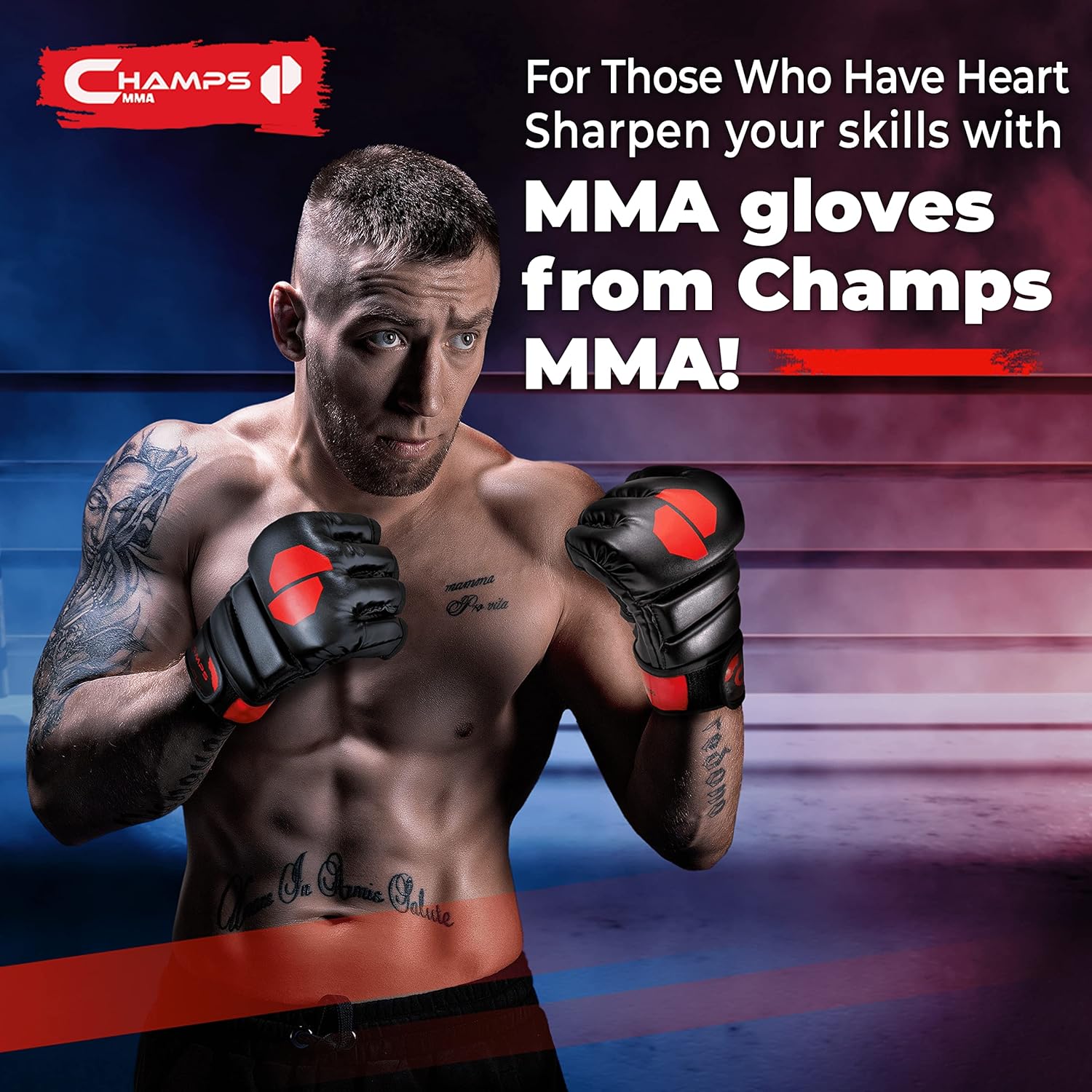 Champs MMA Guantes para hombres y mujeres, guantes UFC transpirables con soporte superior para la muñeca y absorción de impactos, guantes acolchados