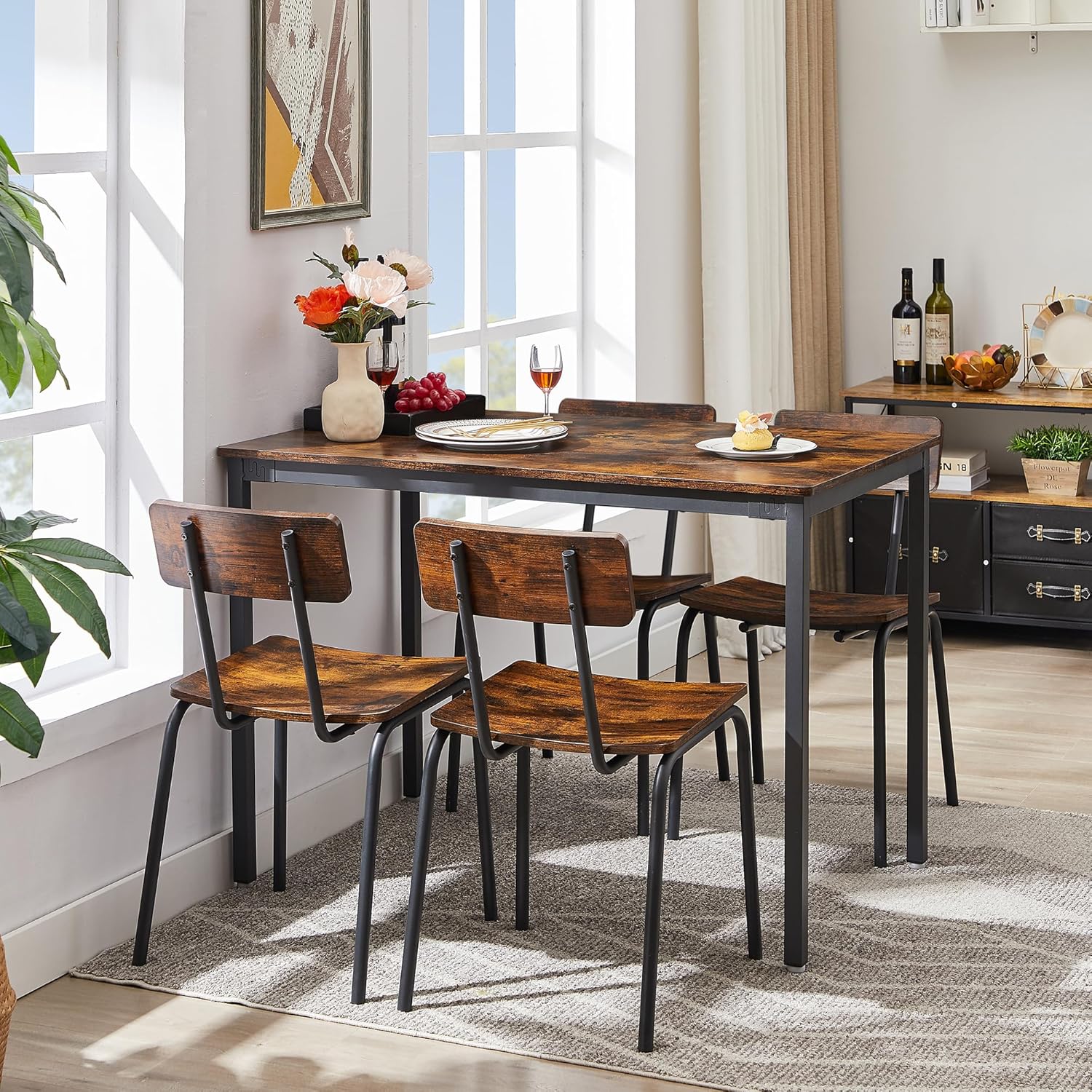 Juego de mesa de comedor cuadrada de 5 piezas, mesa de cocina y sillas para 4, mesa de comedor moderna con 4 sillas para apartamento, cocina,