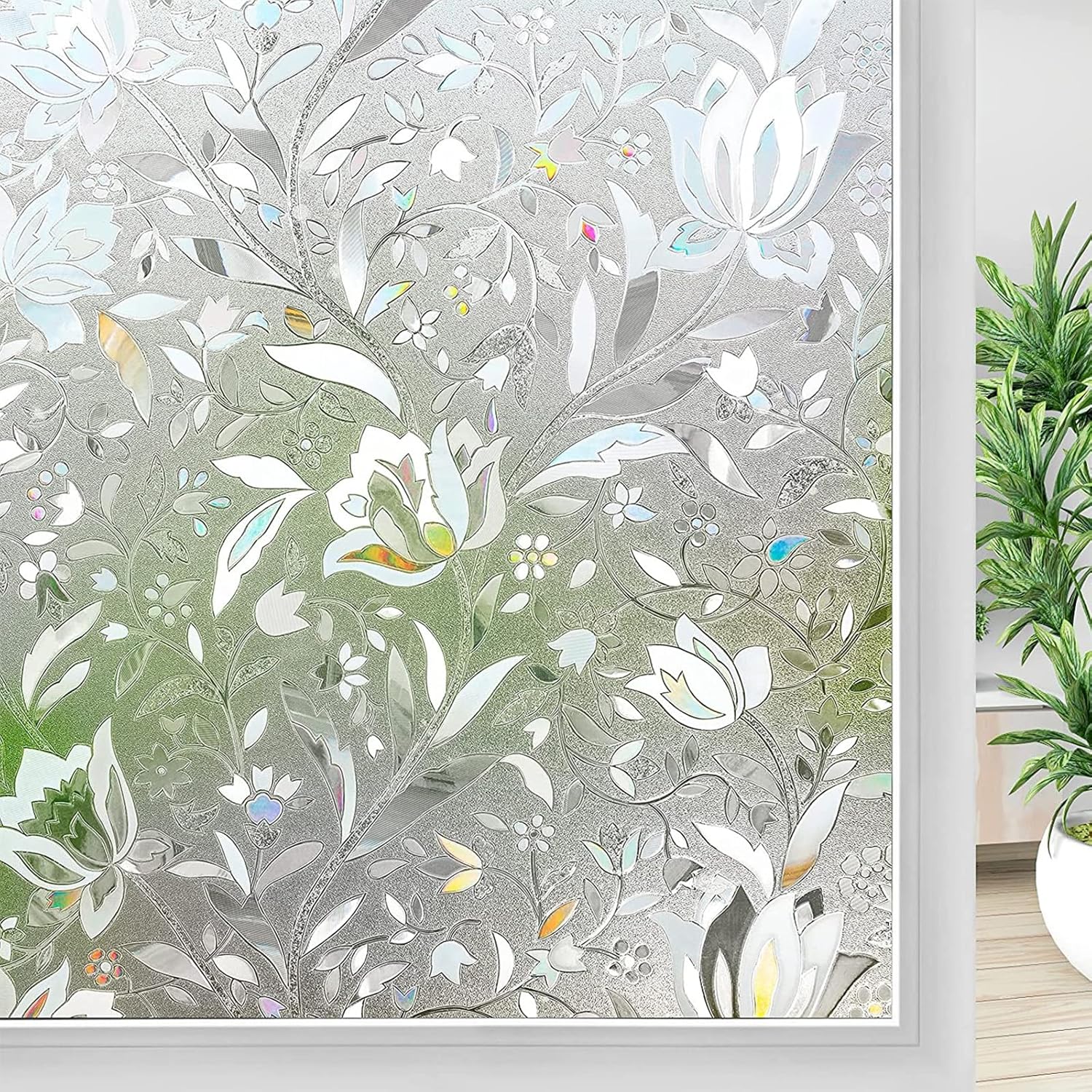 Película de privacidad para ventana, película de ventana esmerilada de arco iris, película decorativa 3D para vidrieras, calcomanías de vitrales,