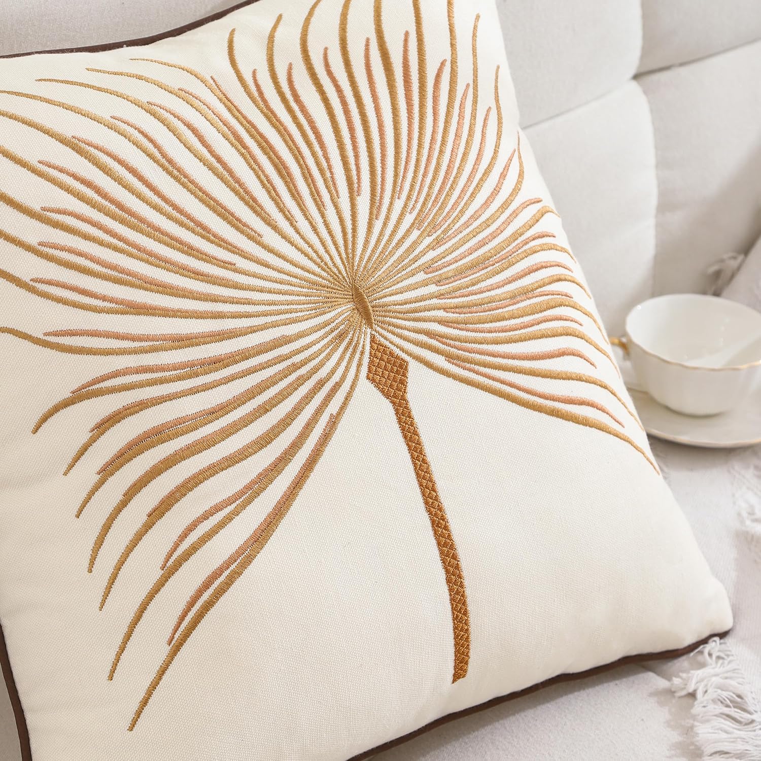Tosleo Fundas de almohada decorativas de 18 x 18 pulgadas, paquete de 2 fundas de almohada bordadas de algodón para decoración del hogar, fundas de
