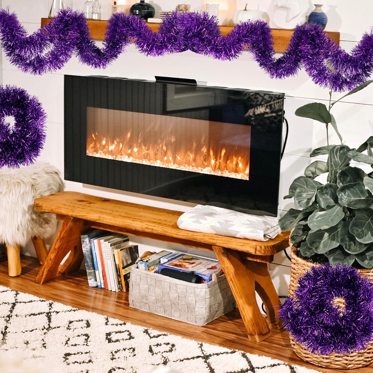 Guirnalda giratoria de oropel de 16.4 pies, guirnalda colgante brillante para árbol de Navidad, suministros de fiesta de cumpleaños, decoración de