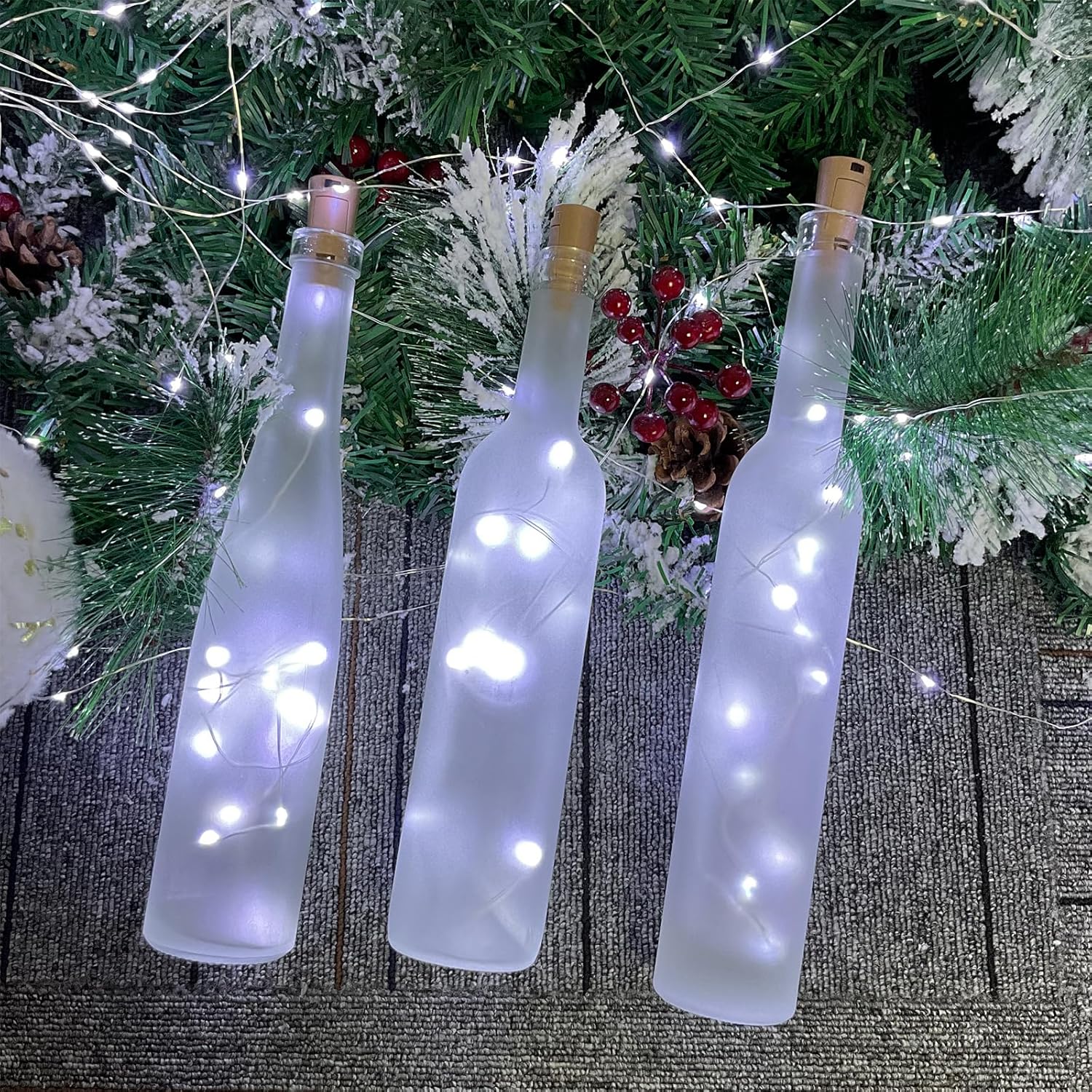 Luces para botella de vino con corcho, 20 luces LED de 6.6 pies de alambre plateado para botella de corcho, mini tira de luces de hada, para tarro