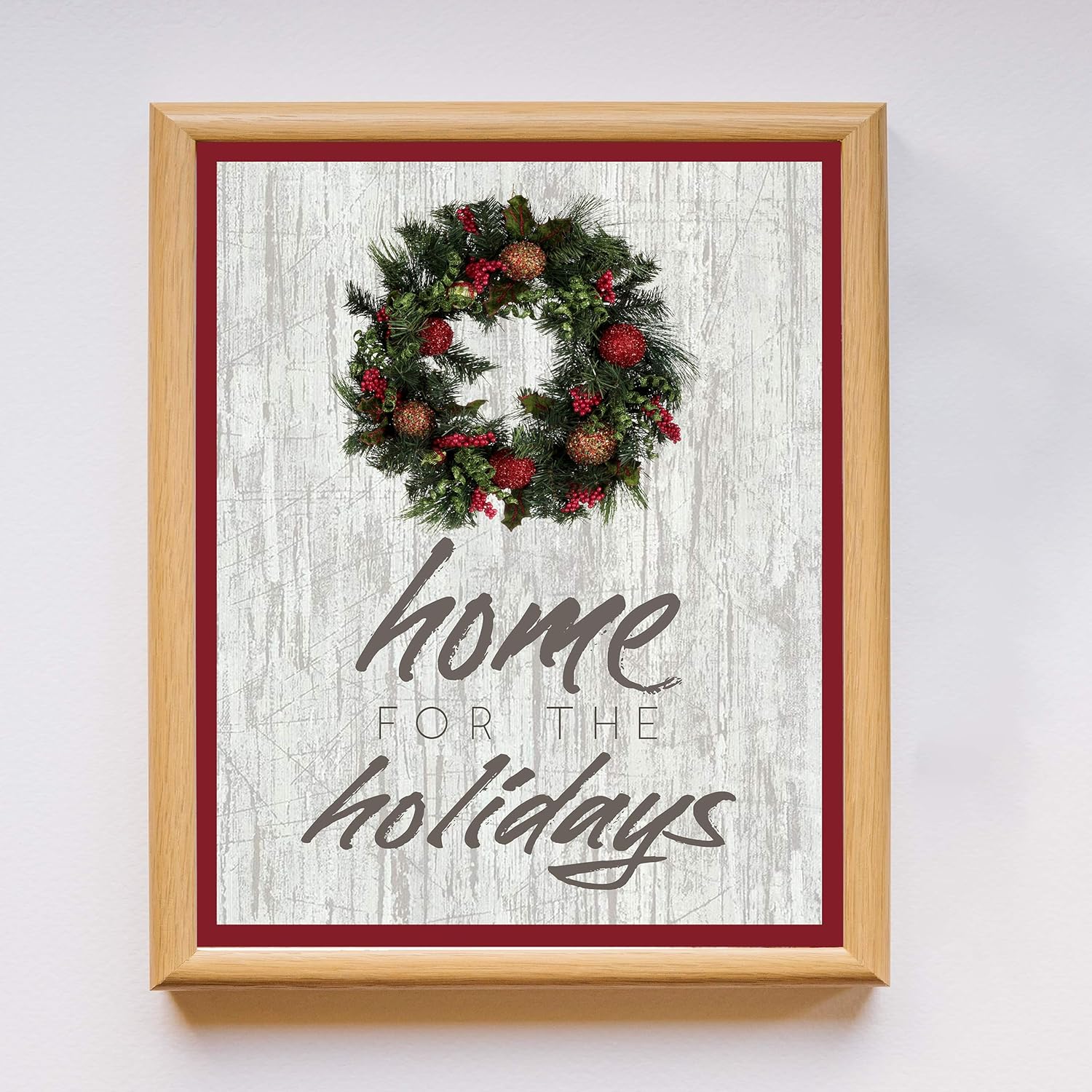 Home for the Holidays – Holiday Wall Art, This Inspirational Christian Wall Art Aesthetic Print wReplica Wood Design Is Perfect For Home Decor,