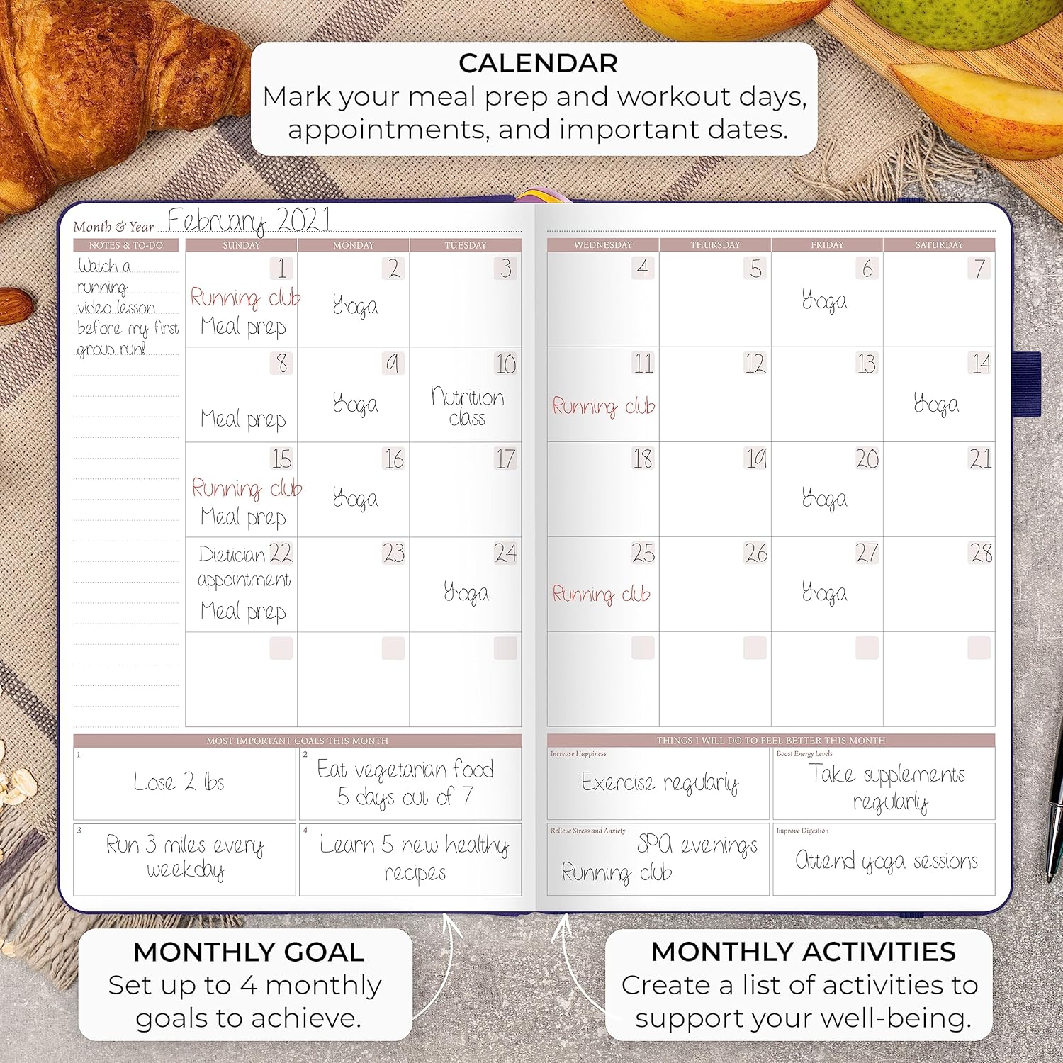 Legend – Agenda de comidas  Diario semanal de preparación de comidas y nutrición con lista de comestibles y rastreador de pérdida de peso  Registro