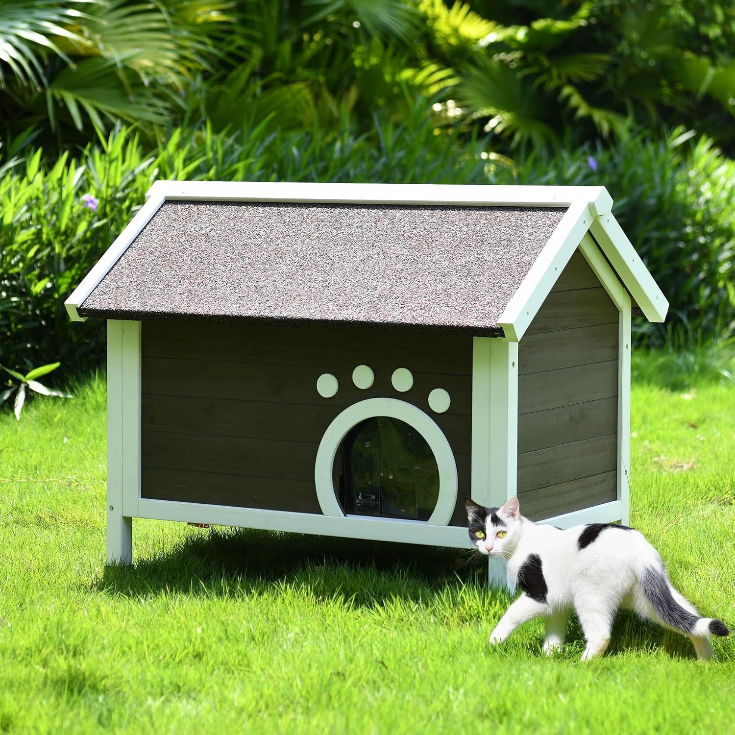 DWVO Casa para gatos al aire libre, totalmente aislada, refugio exterior para gatos con espuma completa, resistente a la intemperie, madera maciza