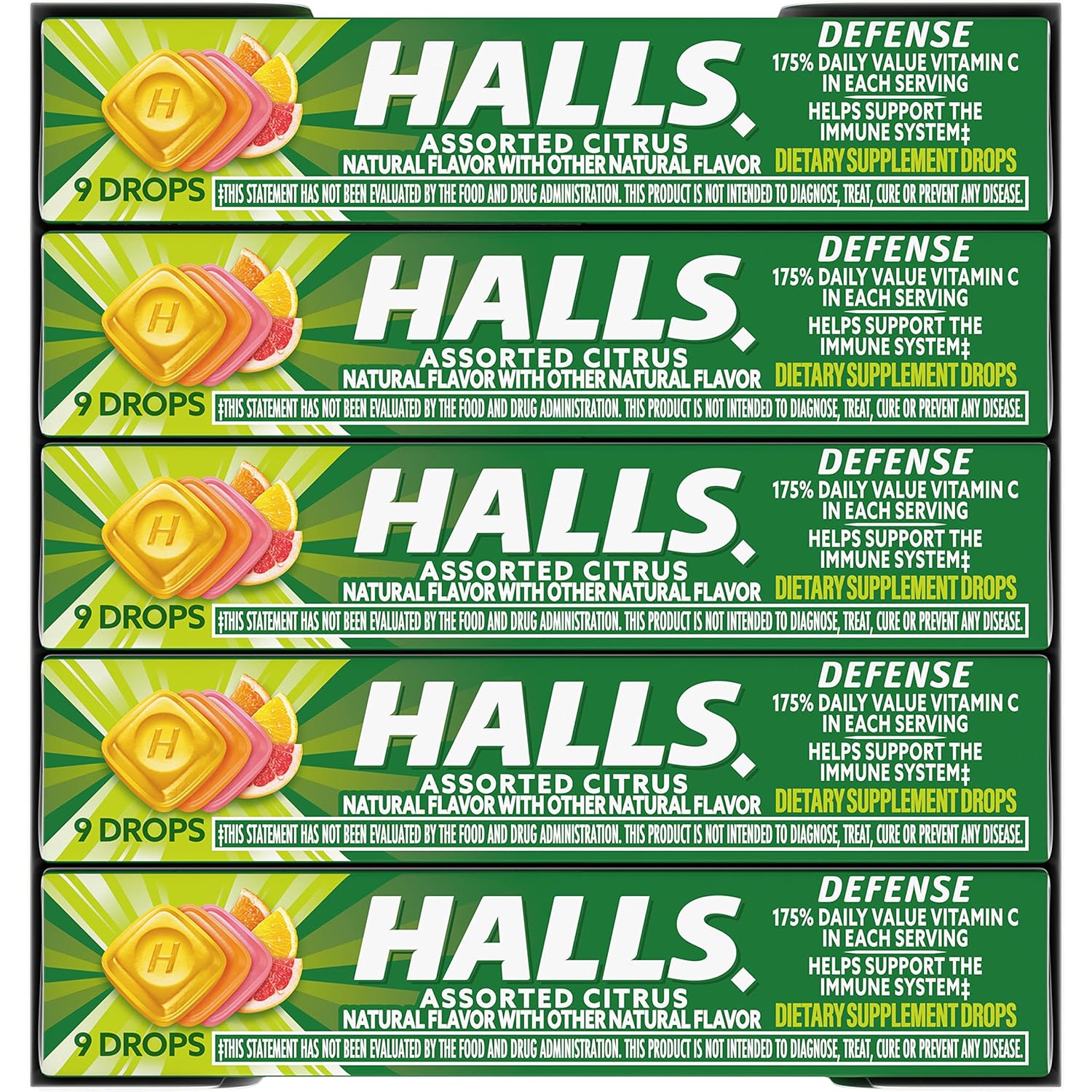 HALLS Defense – Gotas de vitamina C cítricas surtidas, 20 barras de 9 gotas (180 gotas en total)