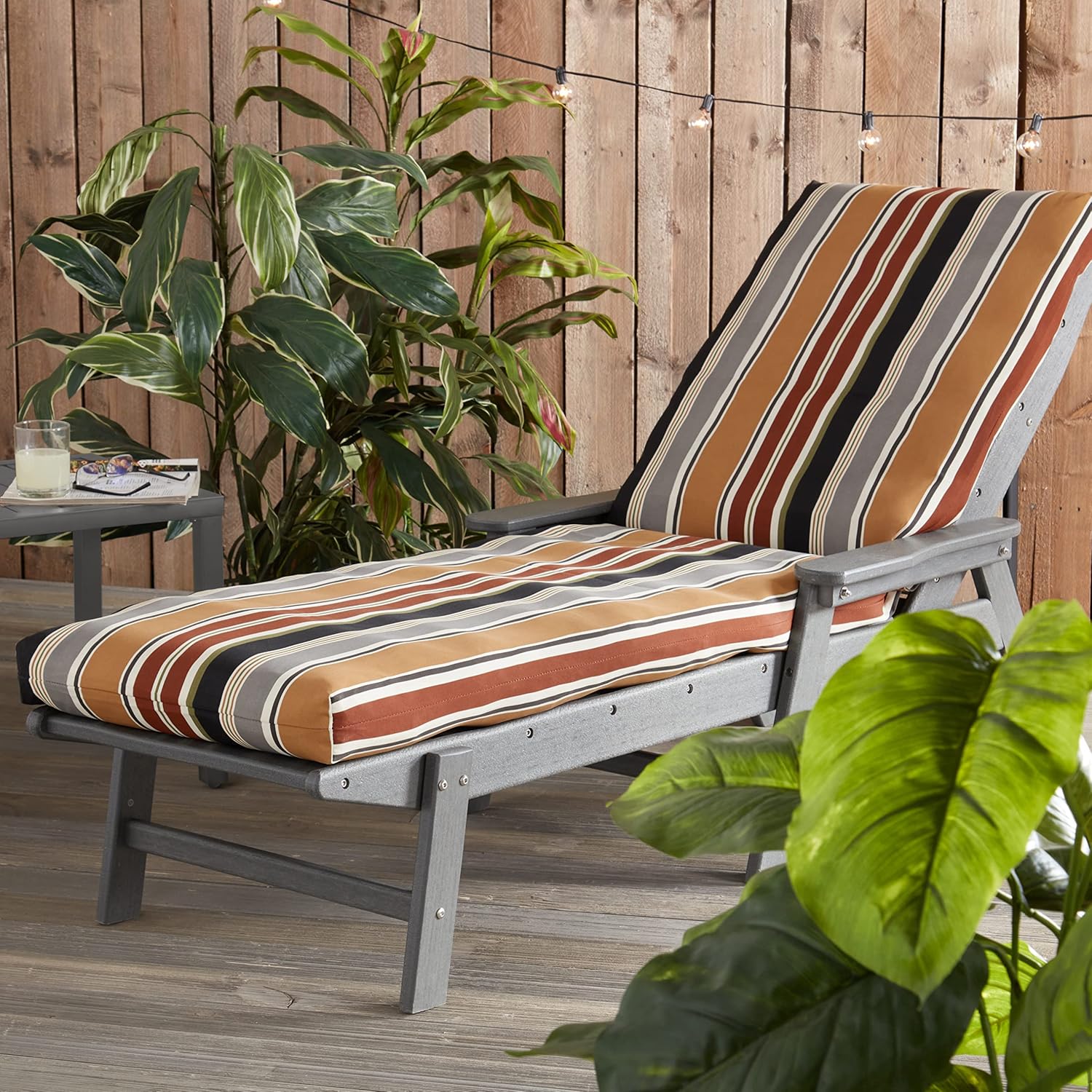 Greendale Home Fashions Cojín reversible para silla de salón para exteriores, color espresso a rayas
