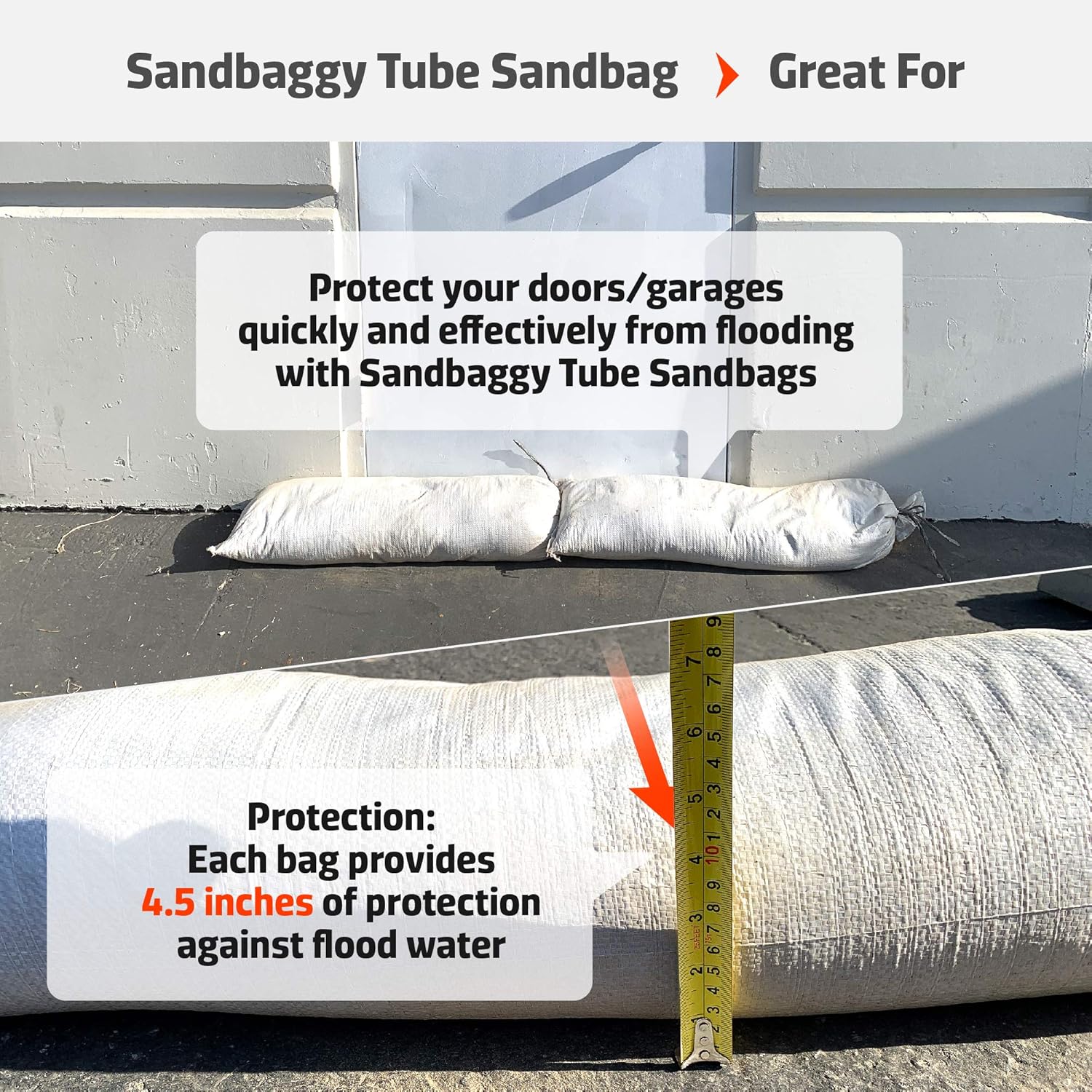 Sandbaggy Bolsas de arena de tubo de 38 pulgadas por 12 pulgadas  Tela resistente de grado industrial  Capacidad de peso de 90 libras  Barrera de