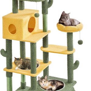 Yaheetech Árbol de cactus para gatos, torre para gatos con temática de oasis de 68.5 pulgadas de alto para gatos de interior, casa de juegos Yaheetech Árbol de cactus para gatos, torre para gatos con temática de oasis de 68.5 pulgadas de alto para gatos de interior, casa de juegos