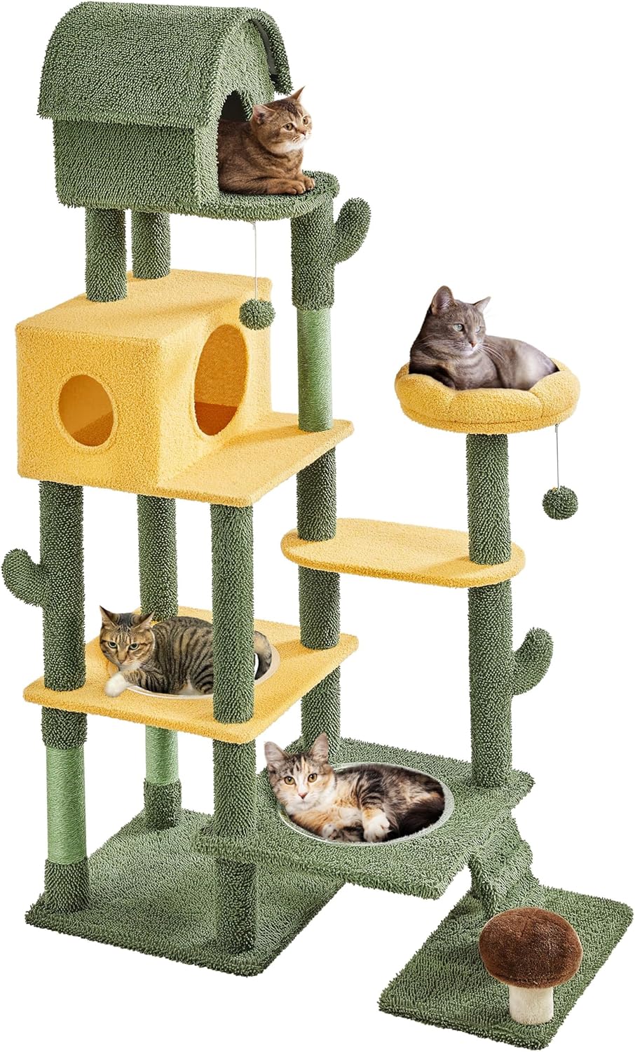 Yaheetech Árbol de cactus para gatos, torre para gatos con temática de oasis de 68.5 pulgadas de alto para gatos de interior, casa de juegos