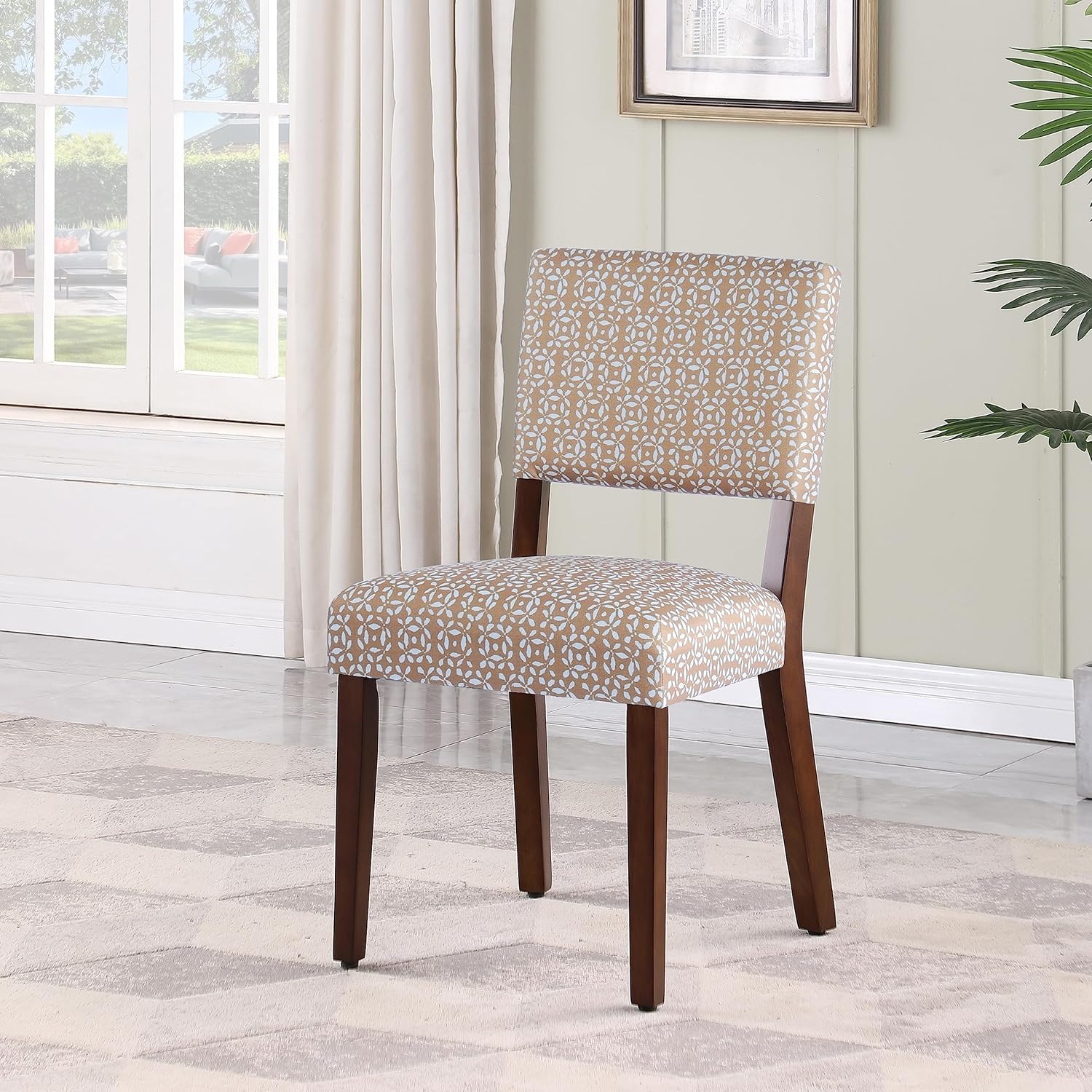 HomePop Decoración del hogar con respaldo abierto, lado de tela, sillas de comedor para cocina y sala de estar, estampado amarillo dorado (juego de