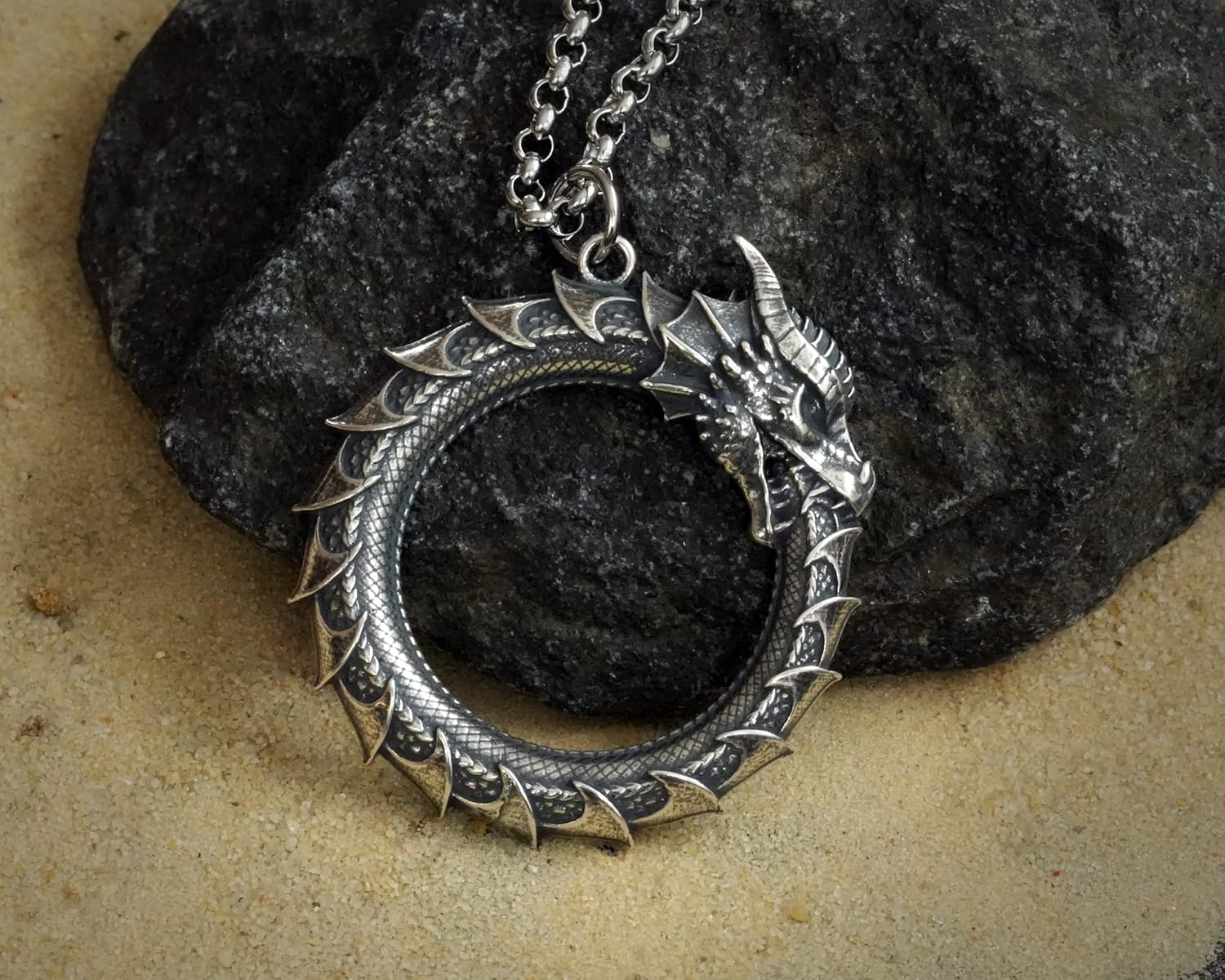 Viking Ouroboros Snake Necklace for Women Men – Dragon Snake Pendant Necklace Amulet – Sterling Silver Snake Chain Necklace – Snake Jewelry – Viking
