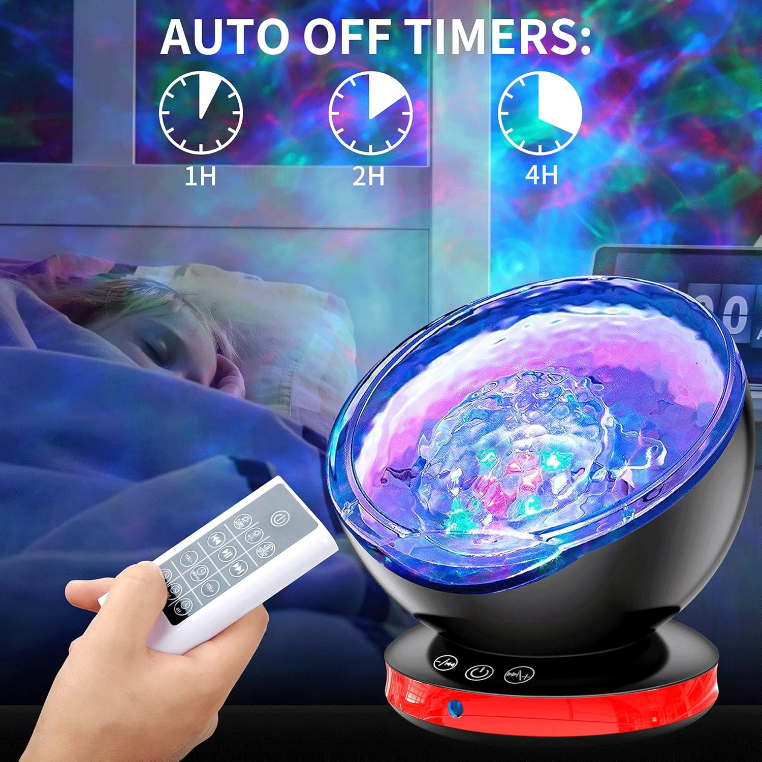 kiosbibi Proyector de ondas oceánicas, luz nocturna de ruido blanco para dormitorio de niños, control remoto y temporizador, altavoz Bluetooth,
