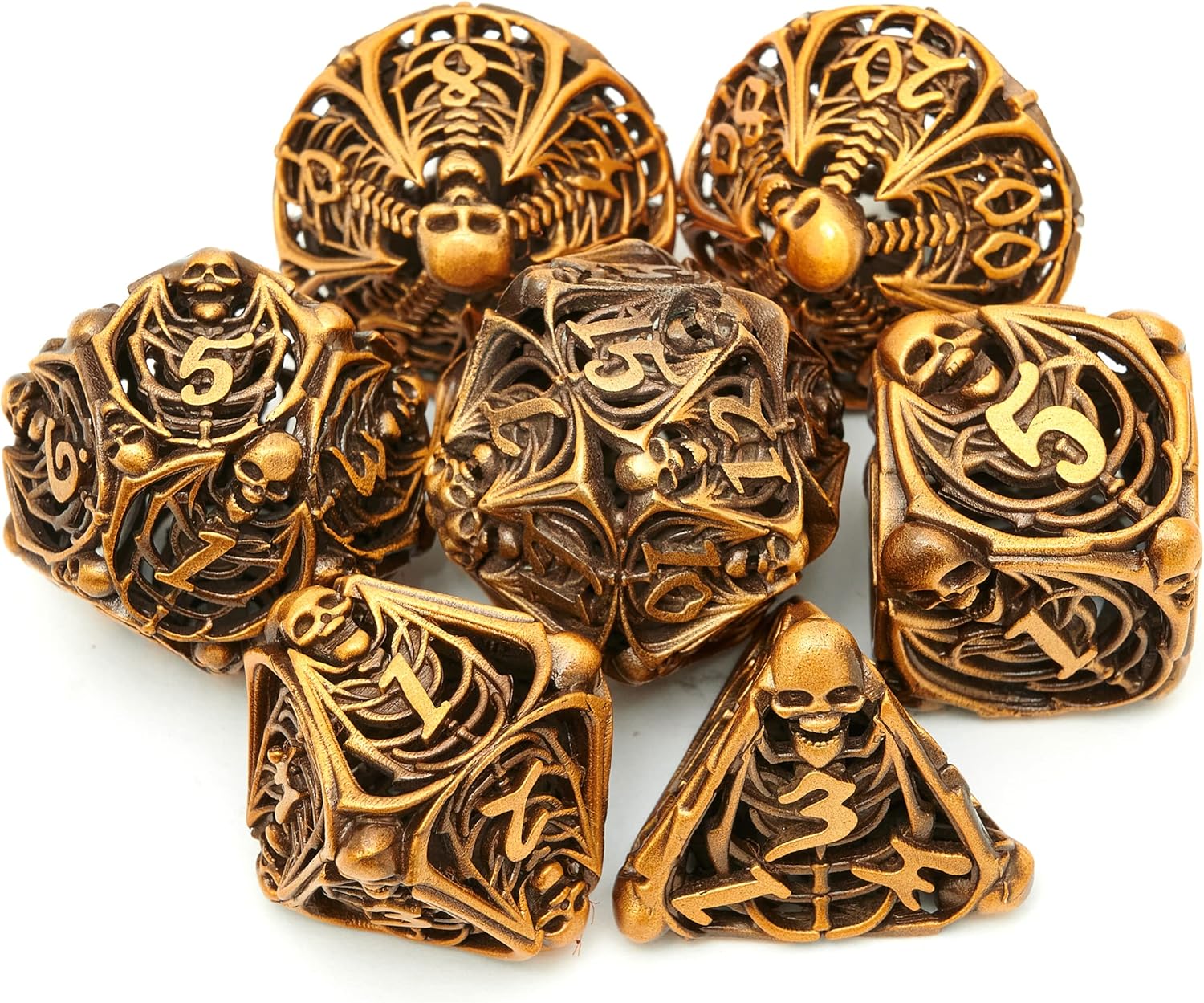 Juego de dados de metal huecos poliédricos de calavera, adecuado para juegos de mesa de Calabozos y Dragones, juego de mesa MTG, D&D Pathfinder