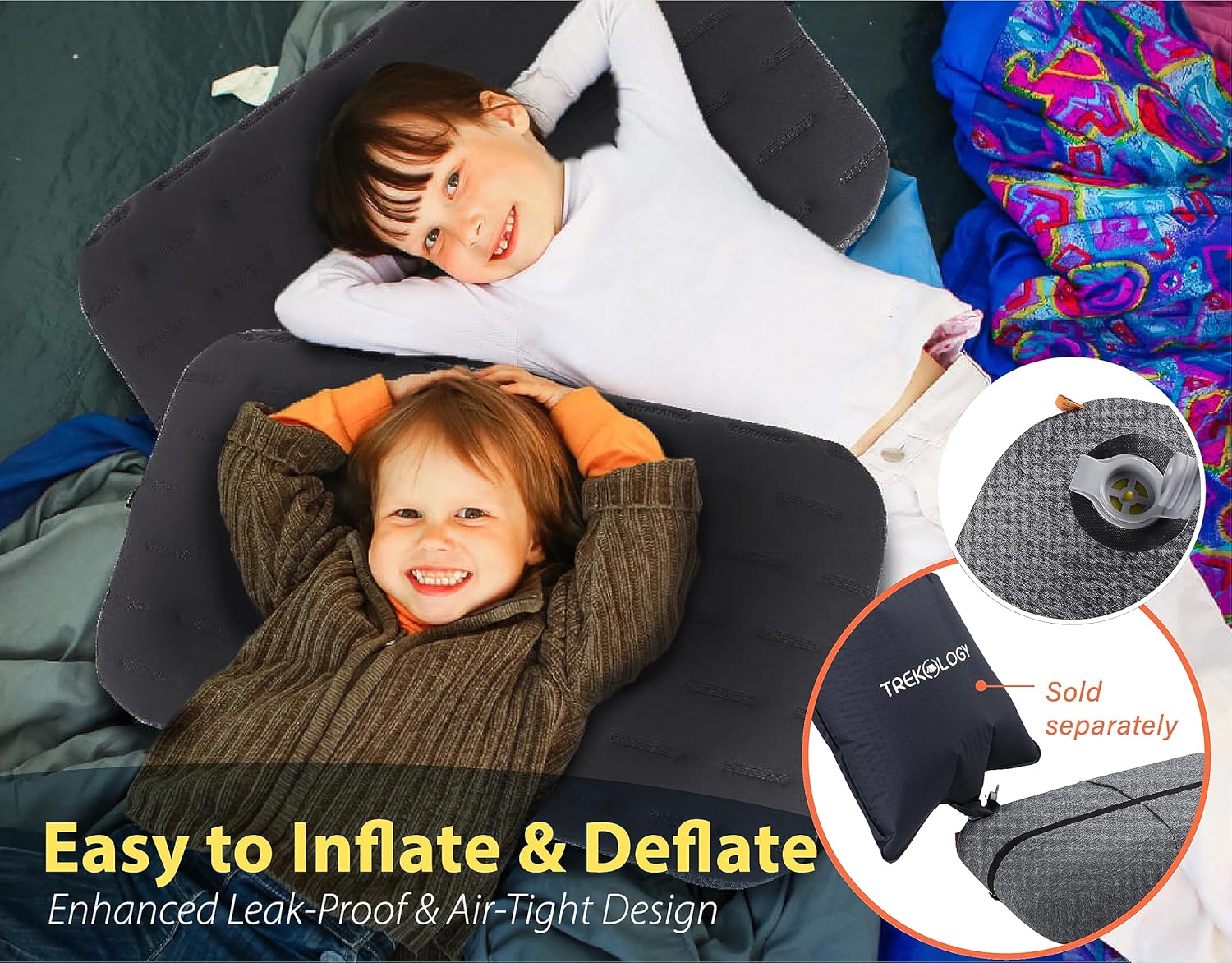 TREKOLOGY Almohada inflable grande para camping, almohada inflable para camping, almohada inflable de aire, almohada de camping para dormir,
