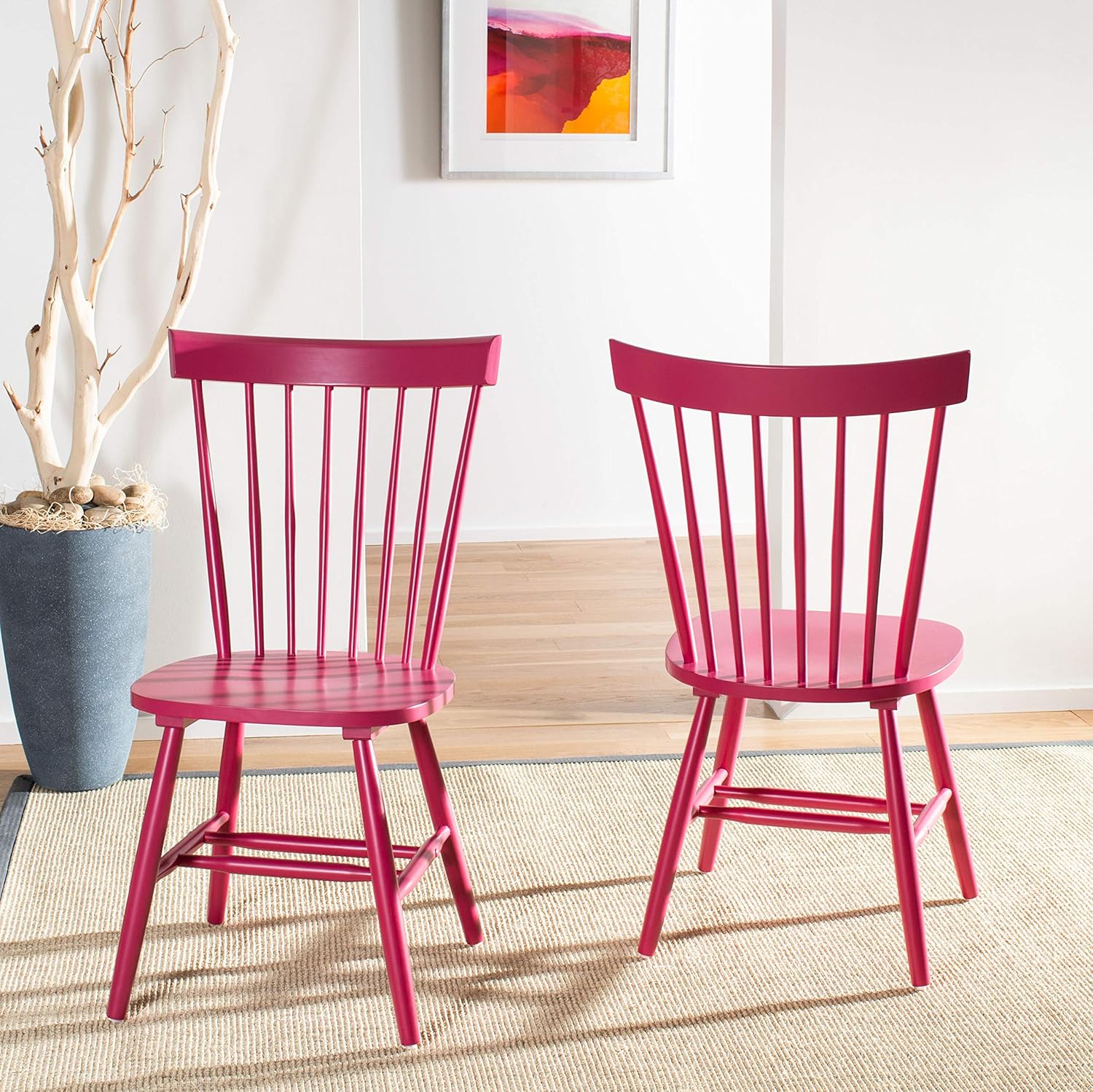 Safavieh American Homes Collection Parker Country Farmhouse – Silla lateral de husillo rosa frambuesa (juego de 2)