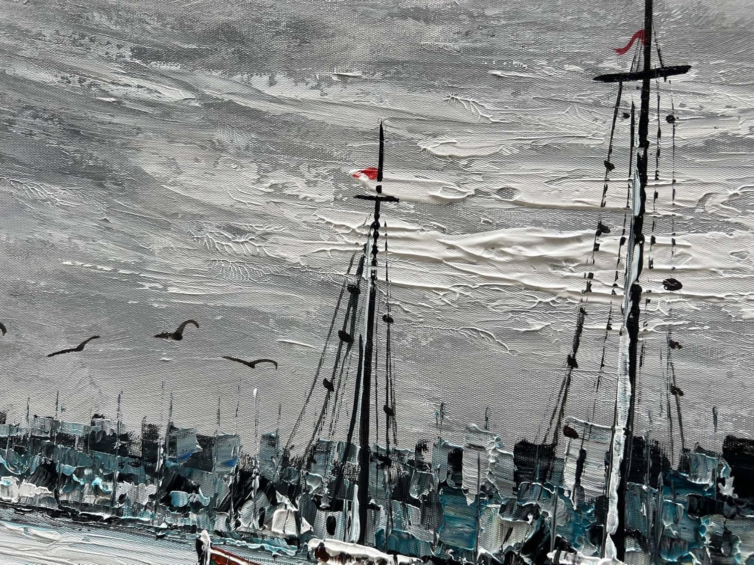 zoinart Lienzo grande pintado a mano de 48 x 24 pulgadas, pinturas abstractas para pared, textura contemporánea, arte de pared de muelle, paisaje,