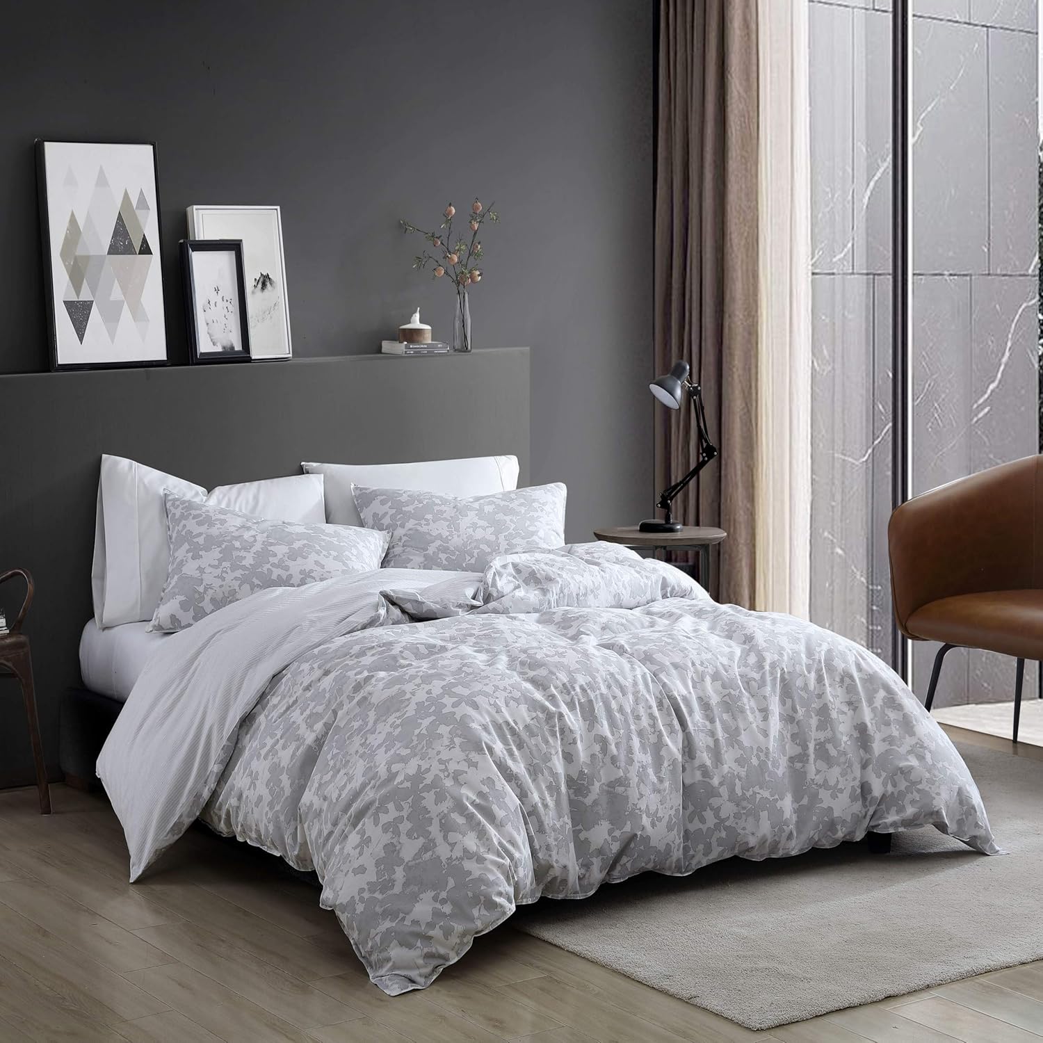 Kenneth Cole – Juego de funda de edredón tamaño King, ropa de cama de algodón suave para todas las estaciones, prelavado para mayor suavidad (gris