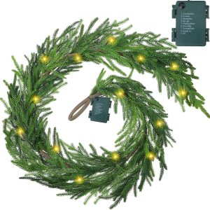 Real Touch Norfolk – Guirnalda de pino sintético, guirnalda de Navidad artificial preiluminada, con luces LED blancas cálidas para Navidad, Real Touch Norfolk – Guirnalda de pino sintético, guirnalda de Navidad artificial preiluminada, con luces LED blancas cálidas para Navidad,