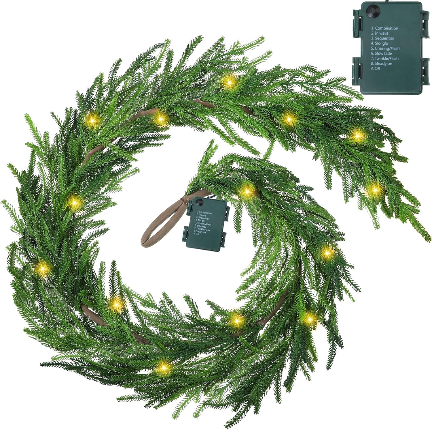 Real Touch Norfolk – Guirnalda de pino sintético, guirnalda de Navidad artificial preiluminada, con luces LED blancas cálidas para Navidad,