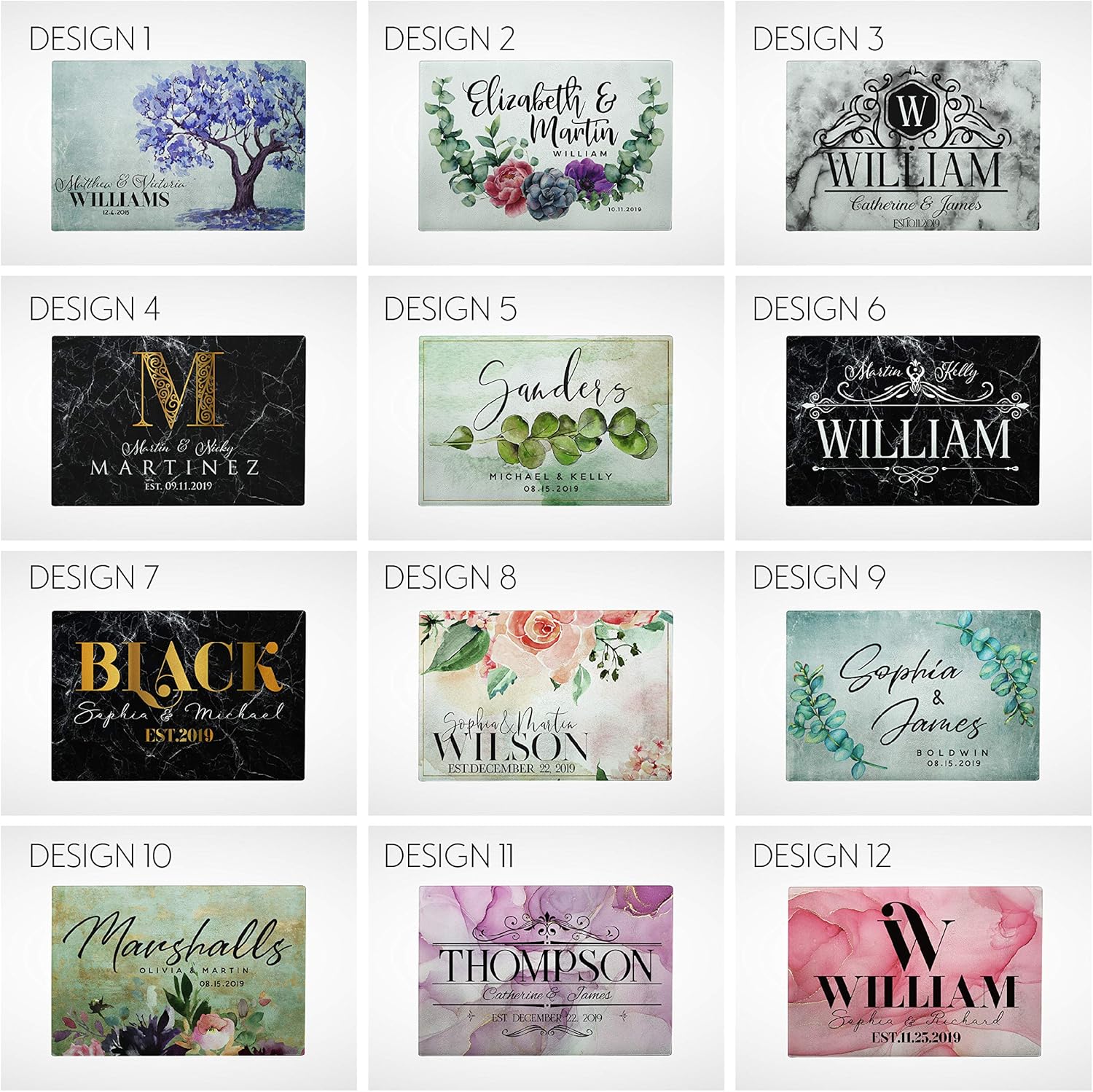 Tabla de cortar personalizada, 12 diseños, tabla de cortar de vidrio, regalos de boda para parejas, regalos de inauguración de la casa, regalo para