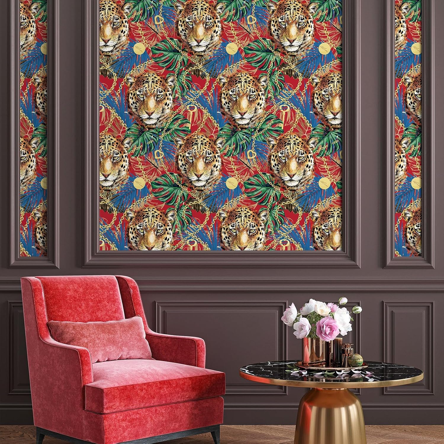 Papel tapiz floral de tigre autoadhesivo con estampado de leopardo tropical, animales de la selva, decoración de pared, decoración de habitación de