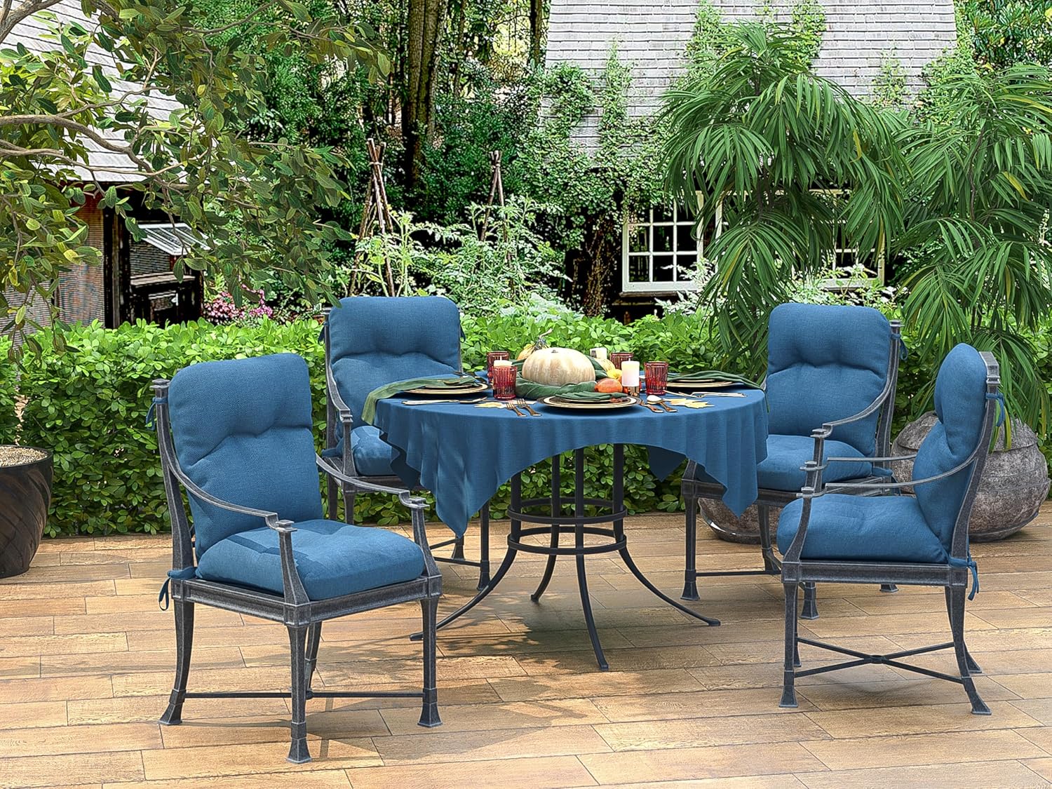BOSSIMA Cojín acolchado para silla de respaldo alto para interiores y exteriores, cojines de asiento de patio, color azul lago