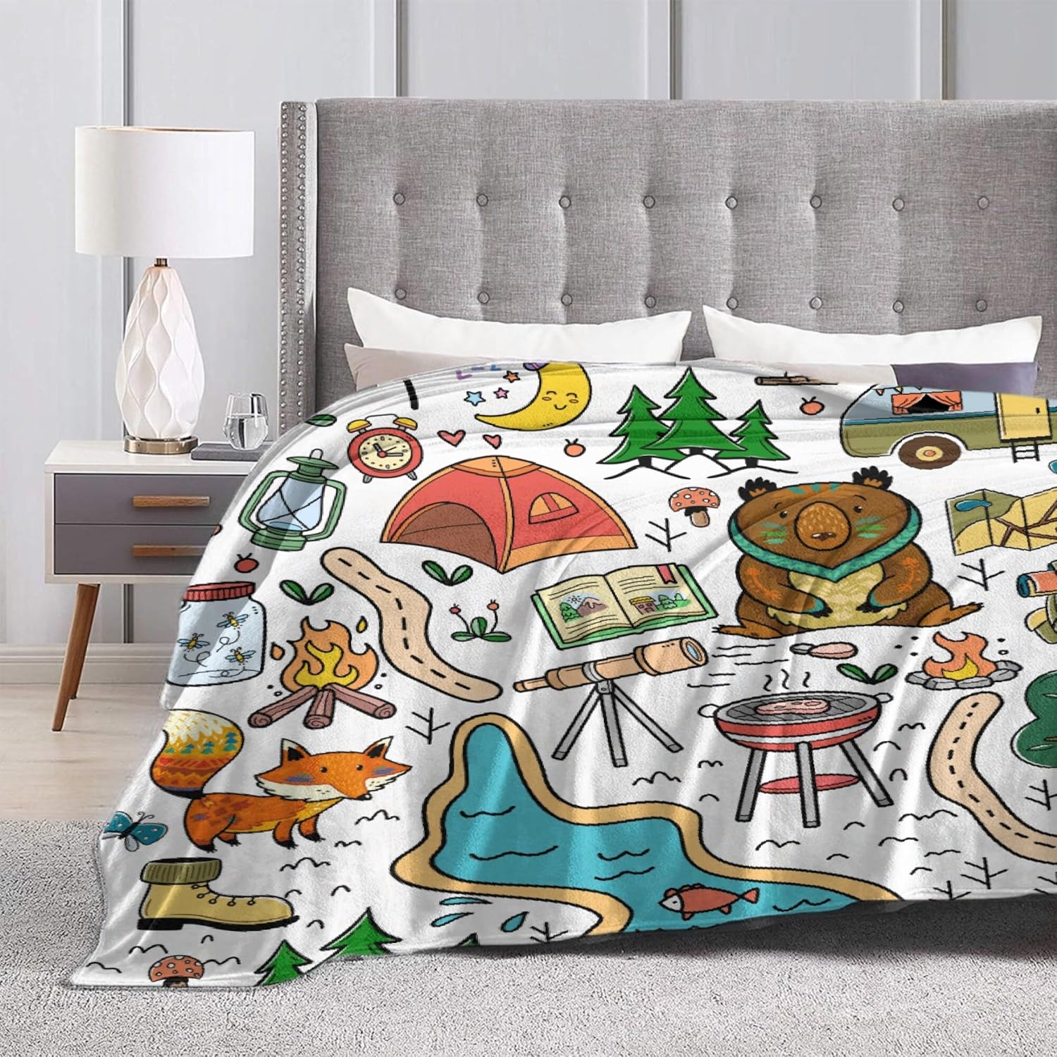 Manta de camping para niños, manta suave para acampar, bonita manta de franela de felpa para decoración de dormitorio, sofá, cama, viajes al aire
