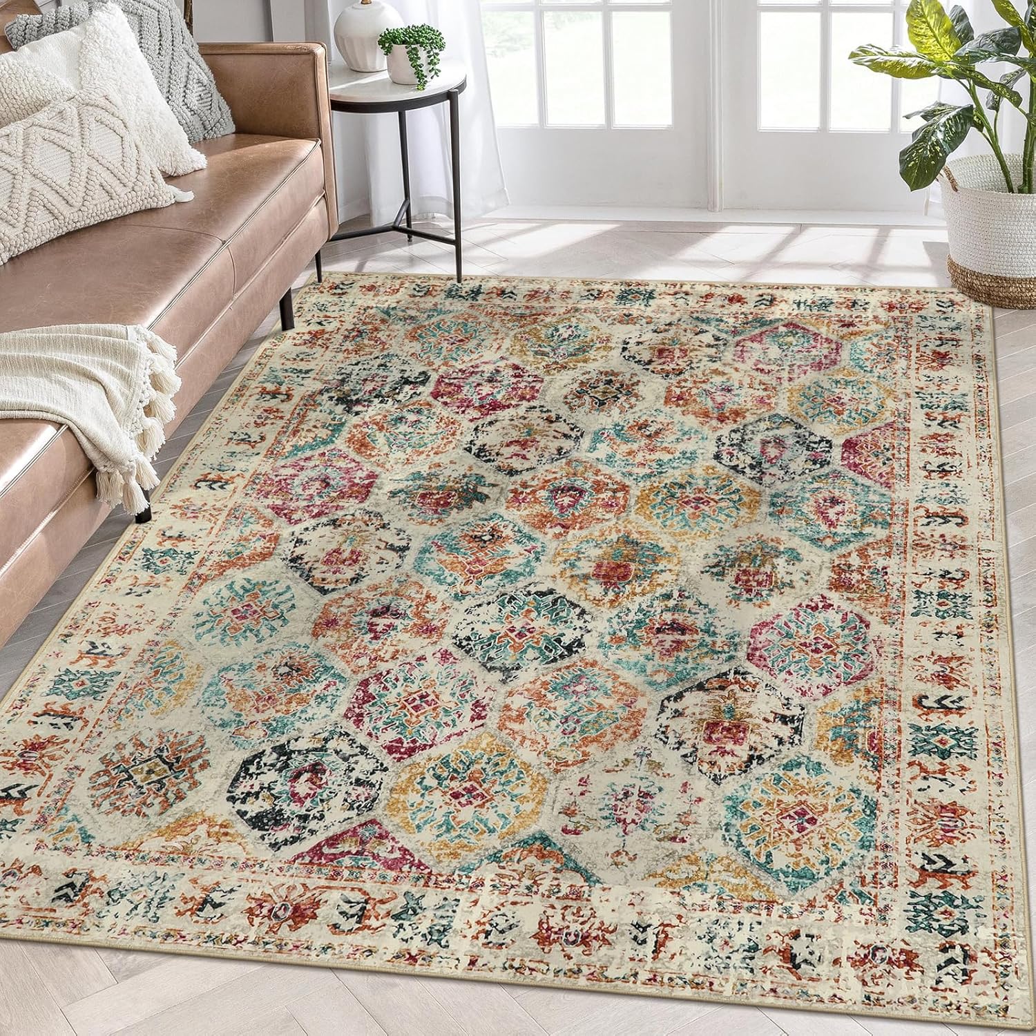 Lahome Alfombras de área de 9 x 12 pies para sala de estar, alfombras grandes para dormitorio, estéticas, bohemias, marroquíes, coloridas, suaves,