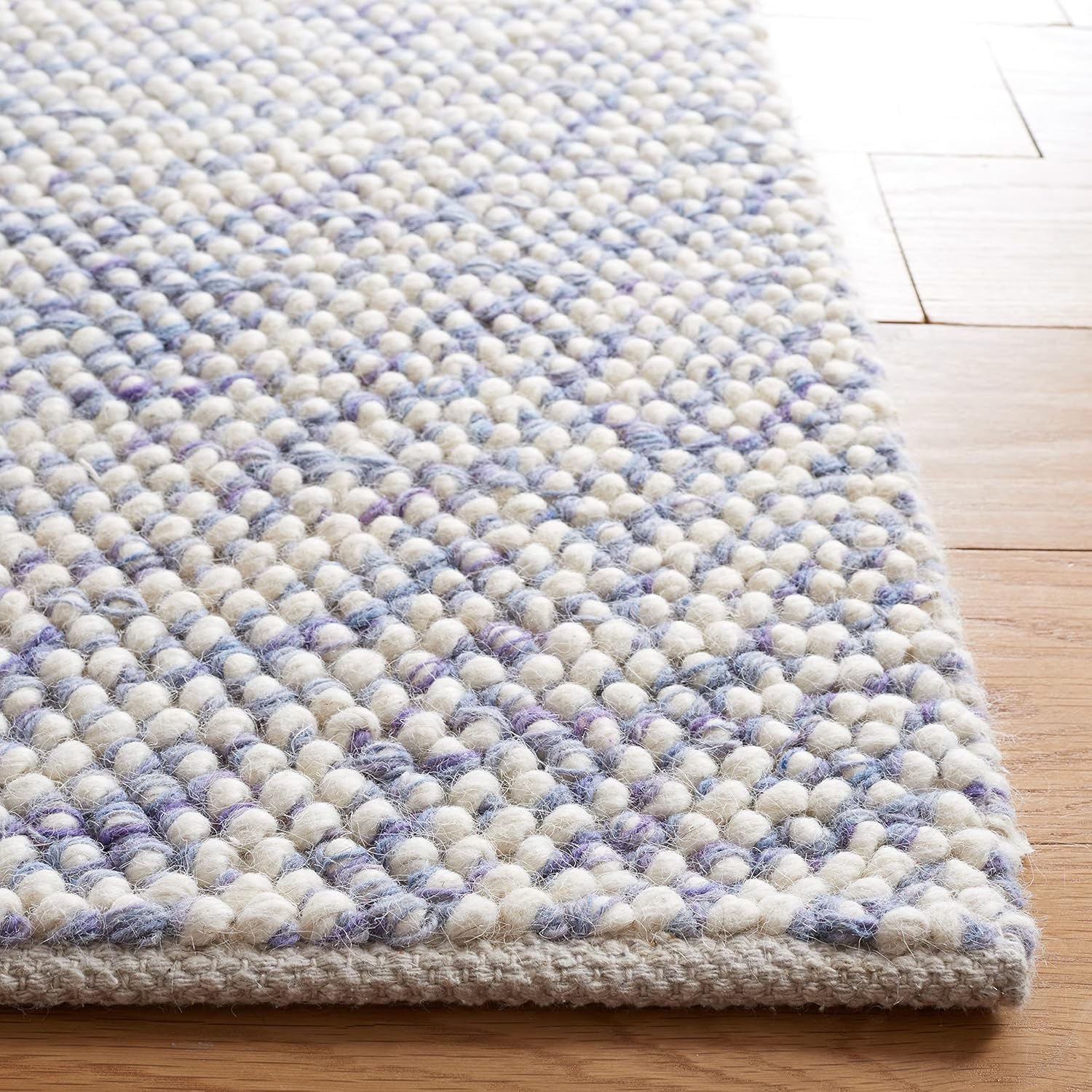 SAFAVIEH Natura Collection – Alfombra de área de 5 x 8 pies, azul y marfil, lana hecha a mano, ideal para zonas de alto tráfico en sala de estar,