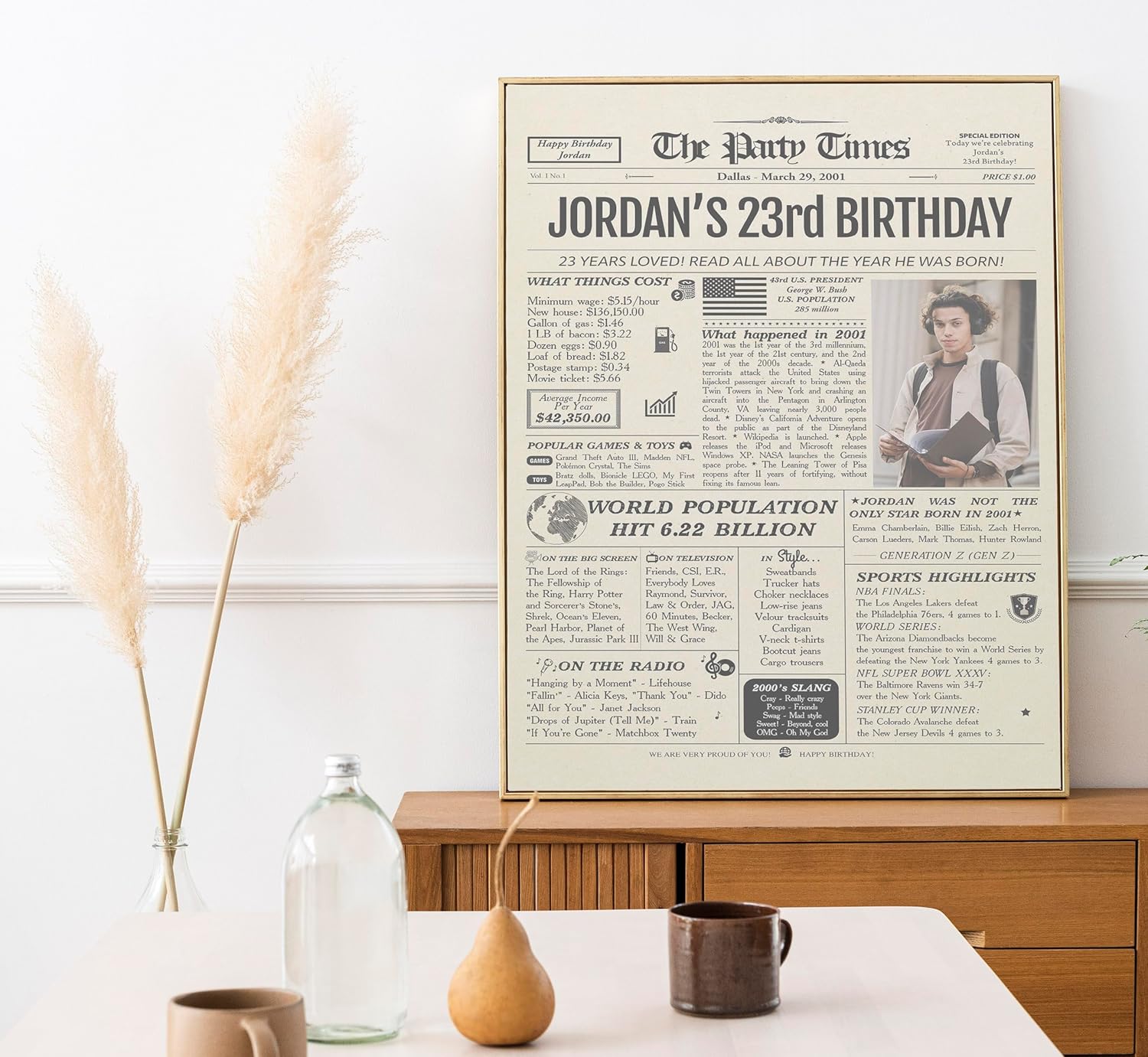 Decoraciones personalizadas para fiesta de cumpleaños número 23 para ella, él, hijo, hija, póster personalizado con nombre, foto, regreso al año en