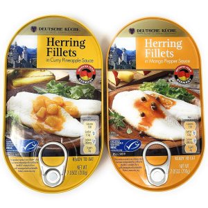 Deutsche Kuche Filetes de arenque enlatados, salsa de piña al curry y pimienta de mango, 7.05 onzas cada uno, paquete de 2 Deutsche Kuche Filetes de arenque enlatados, salsa de piña al curry y pimienta de mango, 7.05 onzas cada uno, paquete de 2
