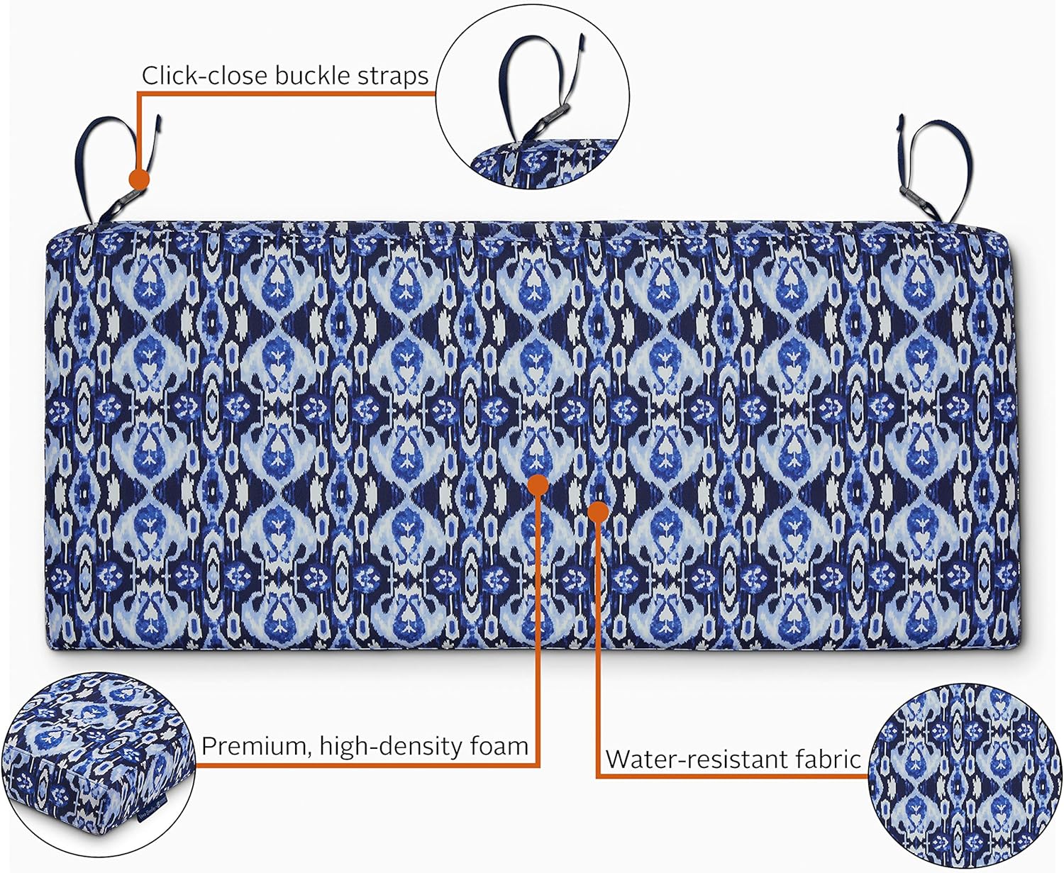 Classic Accessories Vera Bradley by Classic Accessories – Cojín para banco de patio, resistente al agua, 54 x 18 x 3 pulgadas, Ikat Island, cojines
