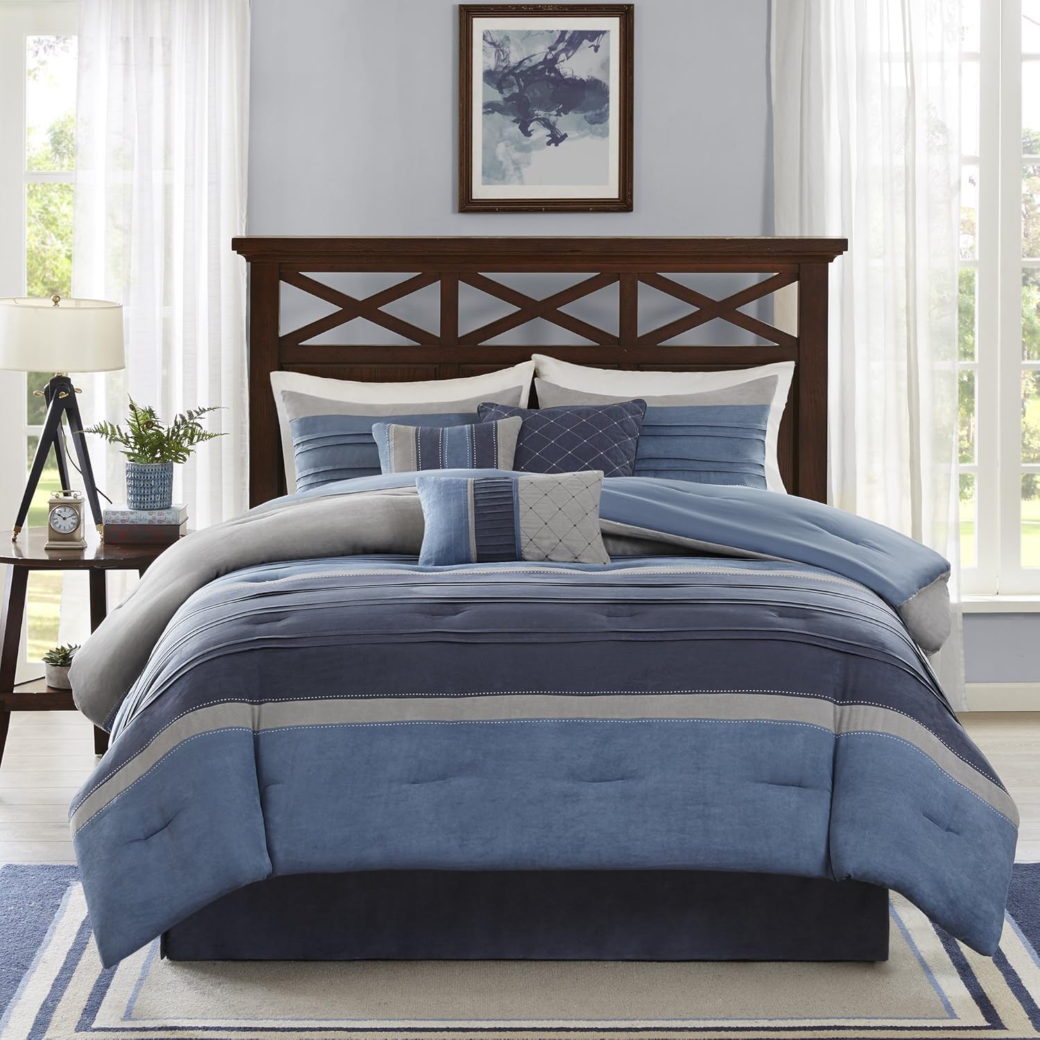 Madison Park juego de edredón, diseño moderno y acogedor para todas las estaciones, falda de cama a juego, almohadas decorativas, tamaño queen (90 x