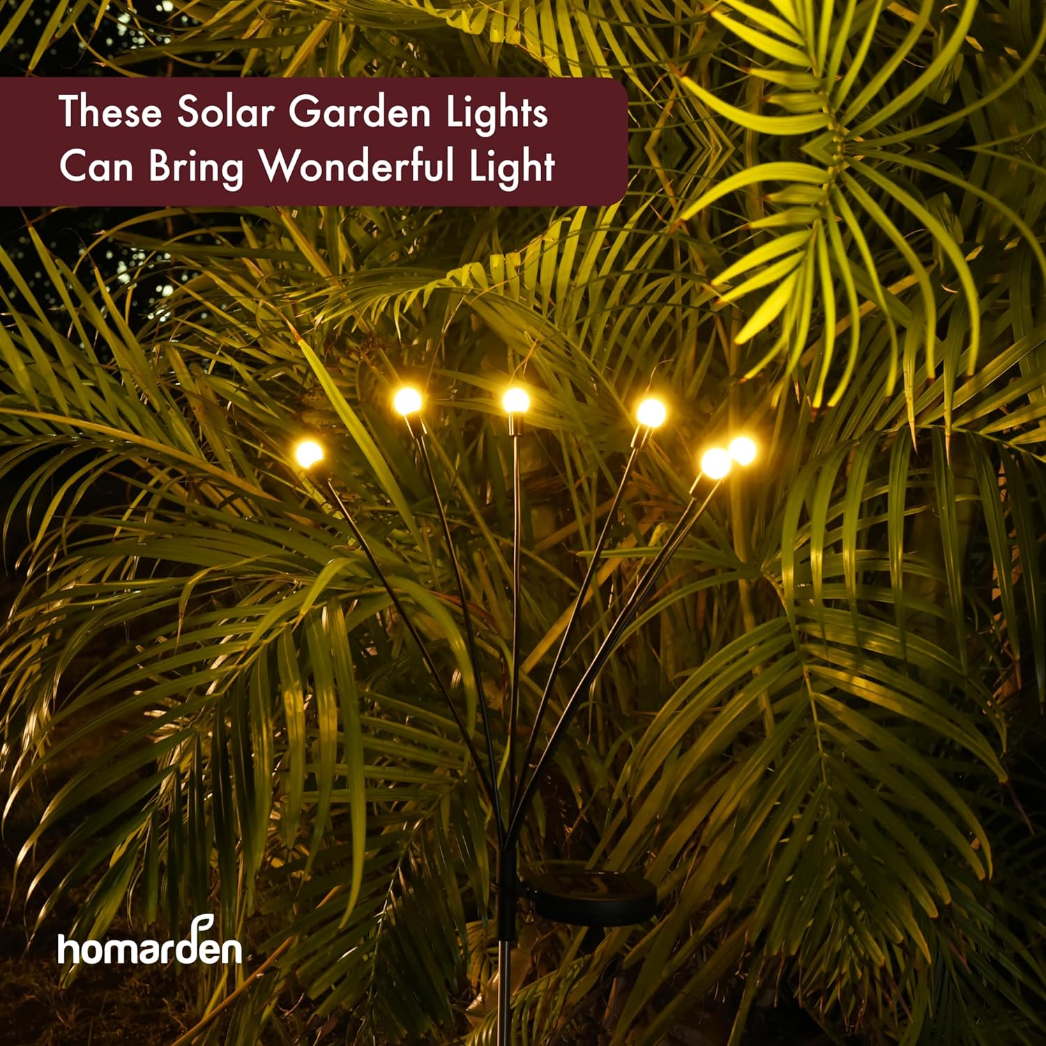 Homarden Luces solares cálidas de luciérnaga (amarillo)  Diseño de luciérnaga en explosión de estrellas oscilantes con alambre de hierro resistente,