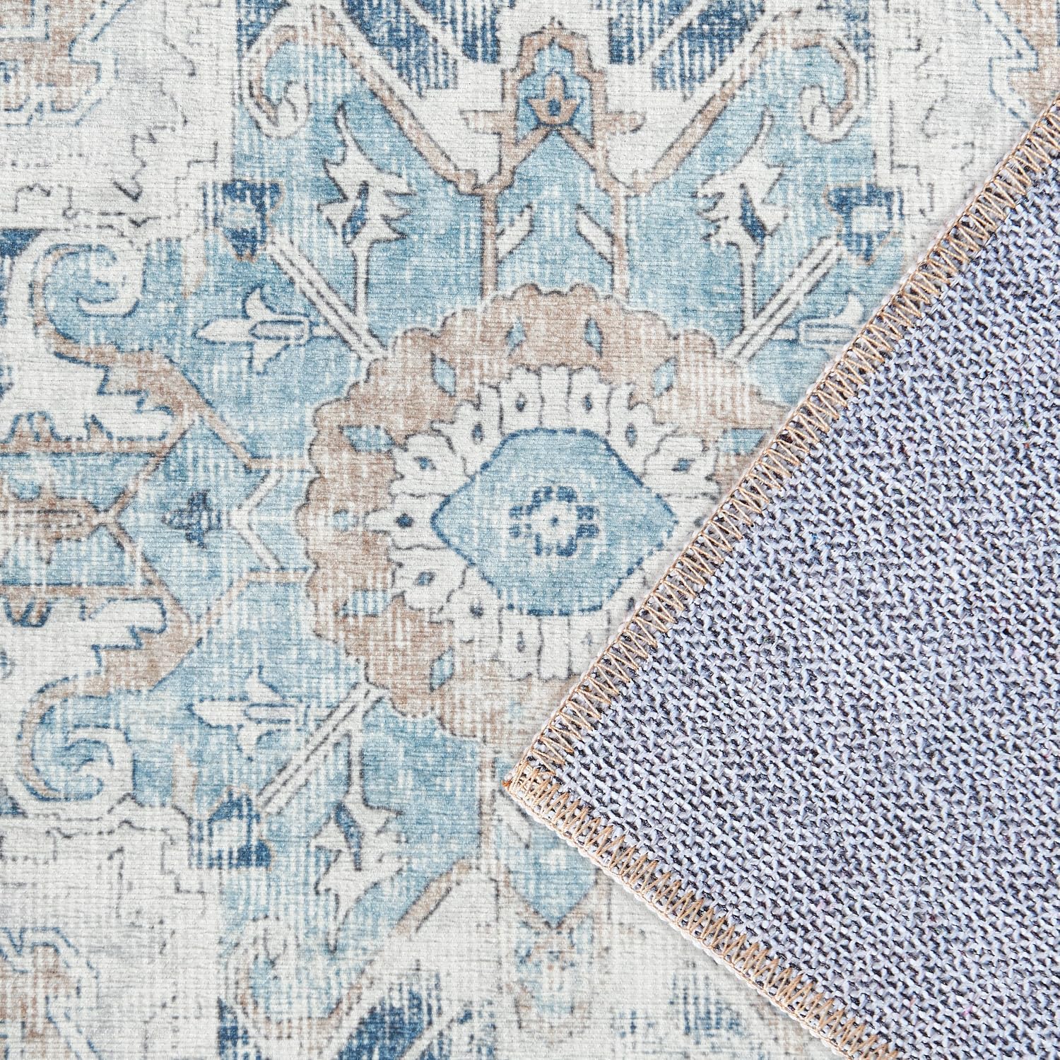 jinchan – Alfombra persa para interiores, con estampado, color azul, envejecida, delgada, de felpilla, ligera, que contrasta con la decoración,