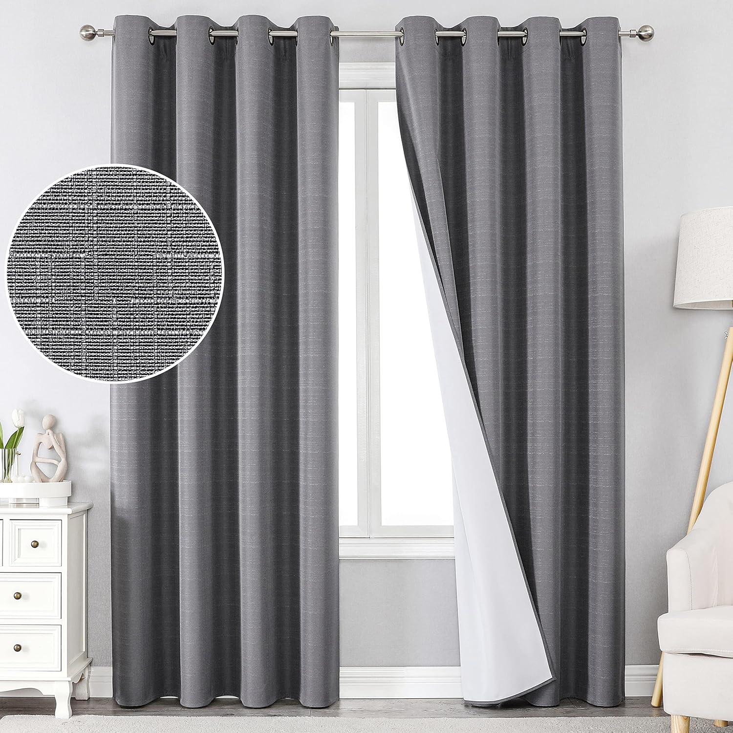 Cortinas 100% opacas con textura de lino para dormitoriosala de estar, cortinas de tratamiento de ventanas de ahorro de energía, tela de arpillera