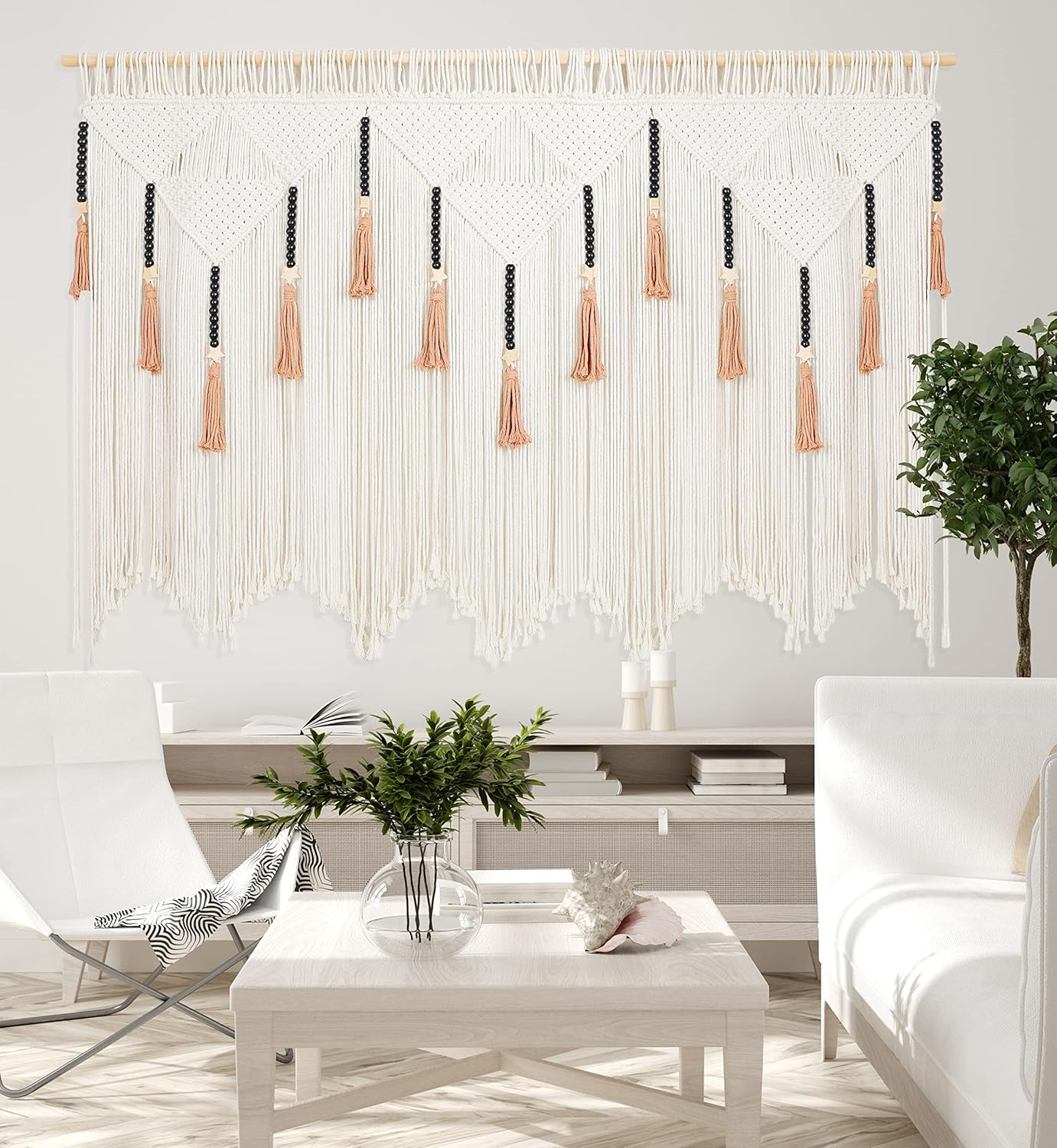 EISKBC Tapiz de macramé para colgar en la pared, cortinas grandes de macramé, decoración de pared de hilo tejido bohemio, decoración bohemia para el