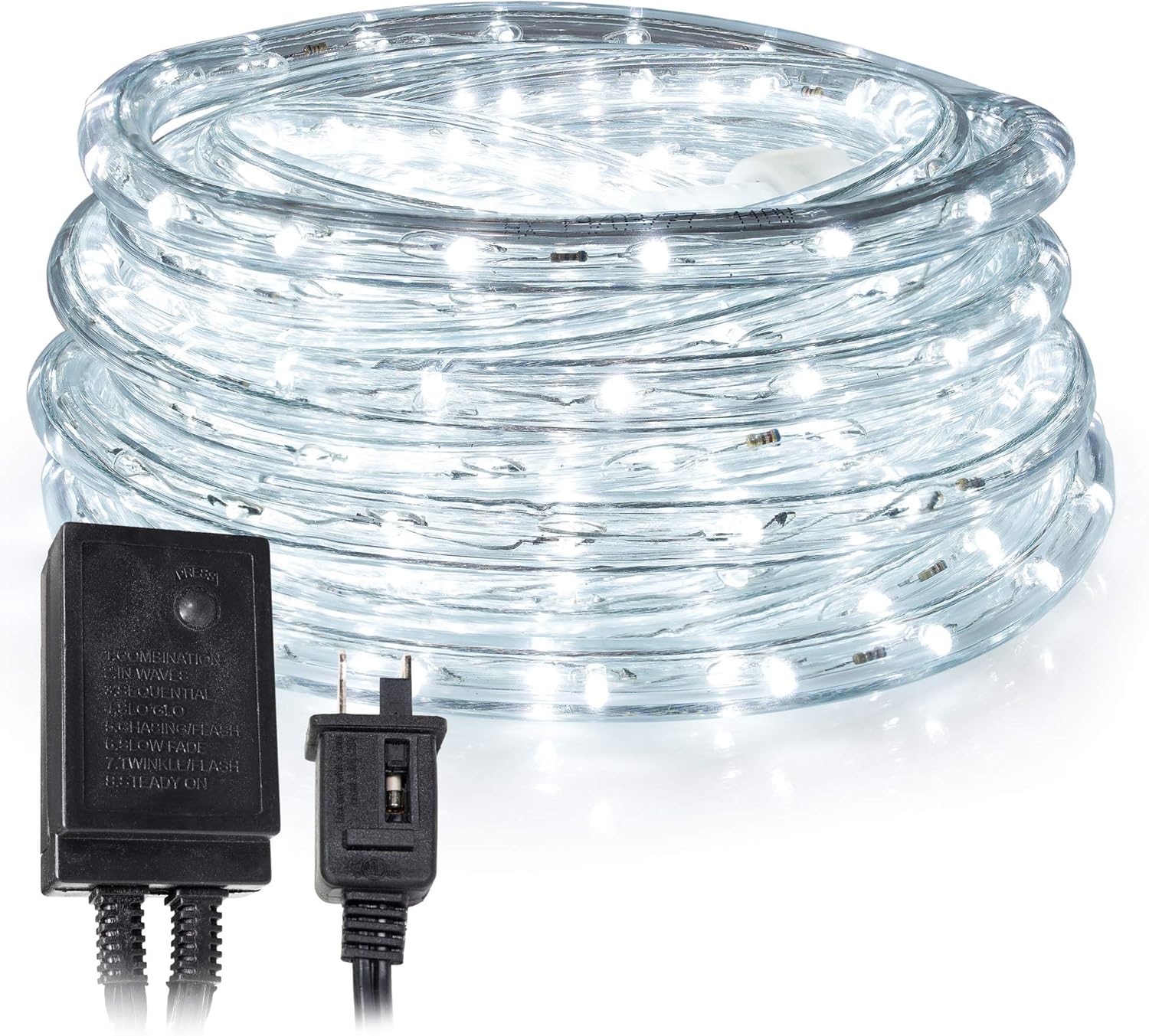 West Ivory Cuerda de luz LED blanca fría de 60 pies con 648 luces LED de 12 pulgada de grosor, controlador conectable al aire libre, permanente,