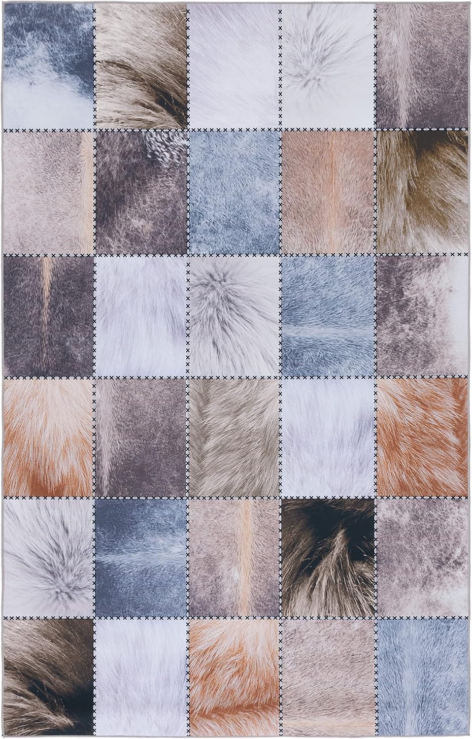 Safavieh Alfombra de área de la colección Faux Hide – 8 x 10 pies, diseño de retazos, no desprende pelusa y de fácil cuidado, lavable a máquina,